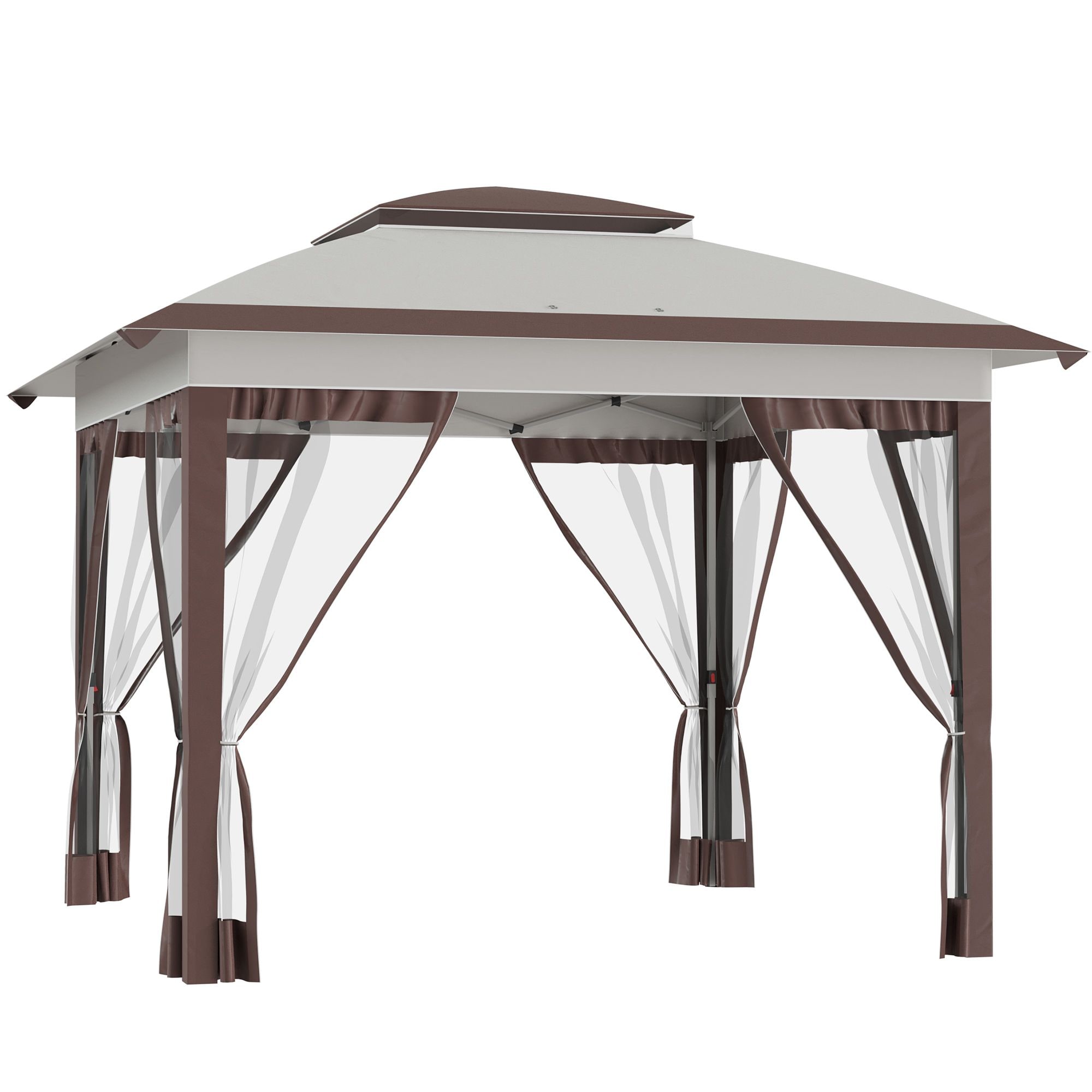 JUSHUA 12 x 12 Pop Up Canopy Tent with Netting Carry Bag Instant Sun Shelter Beige and Brown