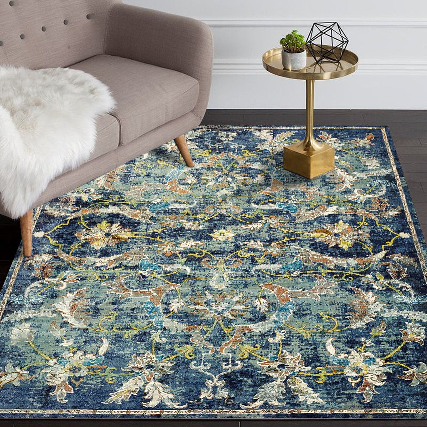 LR Home 5701A8984934J8 5 X 8 (ft) Navy Indoor Floral/Botanical Area Rug