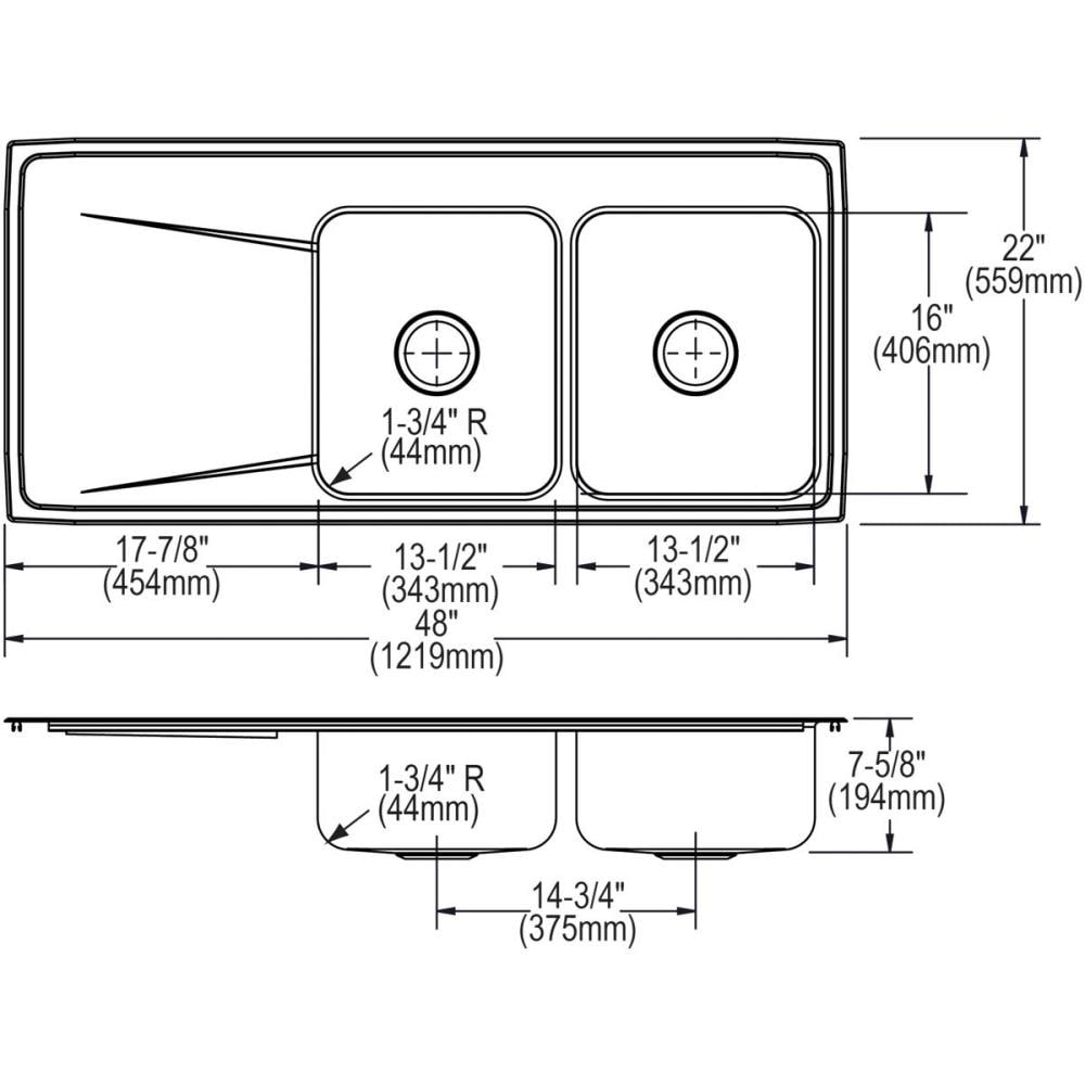 Elkay Gourmet Drop-In 48-in x 22-in Lustertone Stainless Steel Double ...