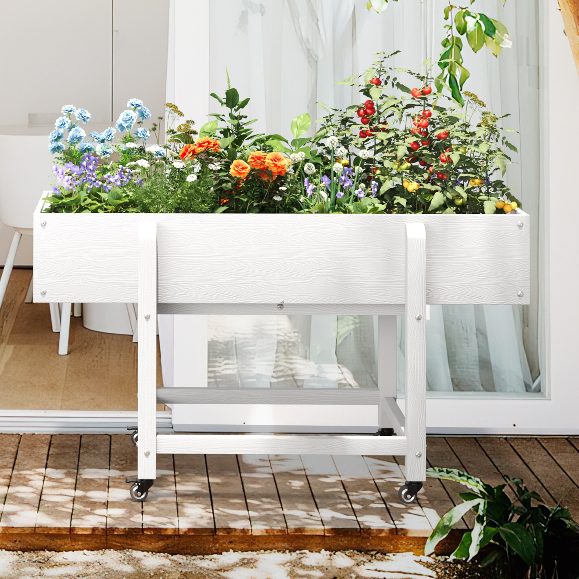 LUE BONA TX-005-04LS 16.7-in W x 48-in L x 28-in H White Plastic Raised Planter Box