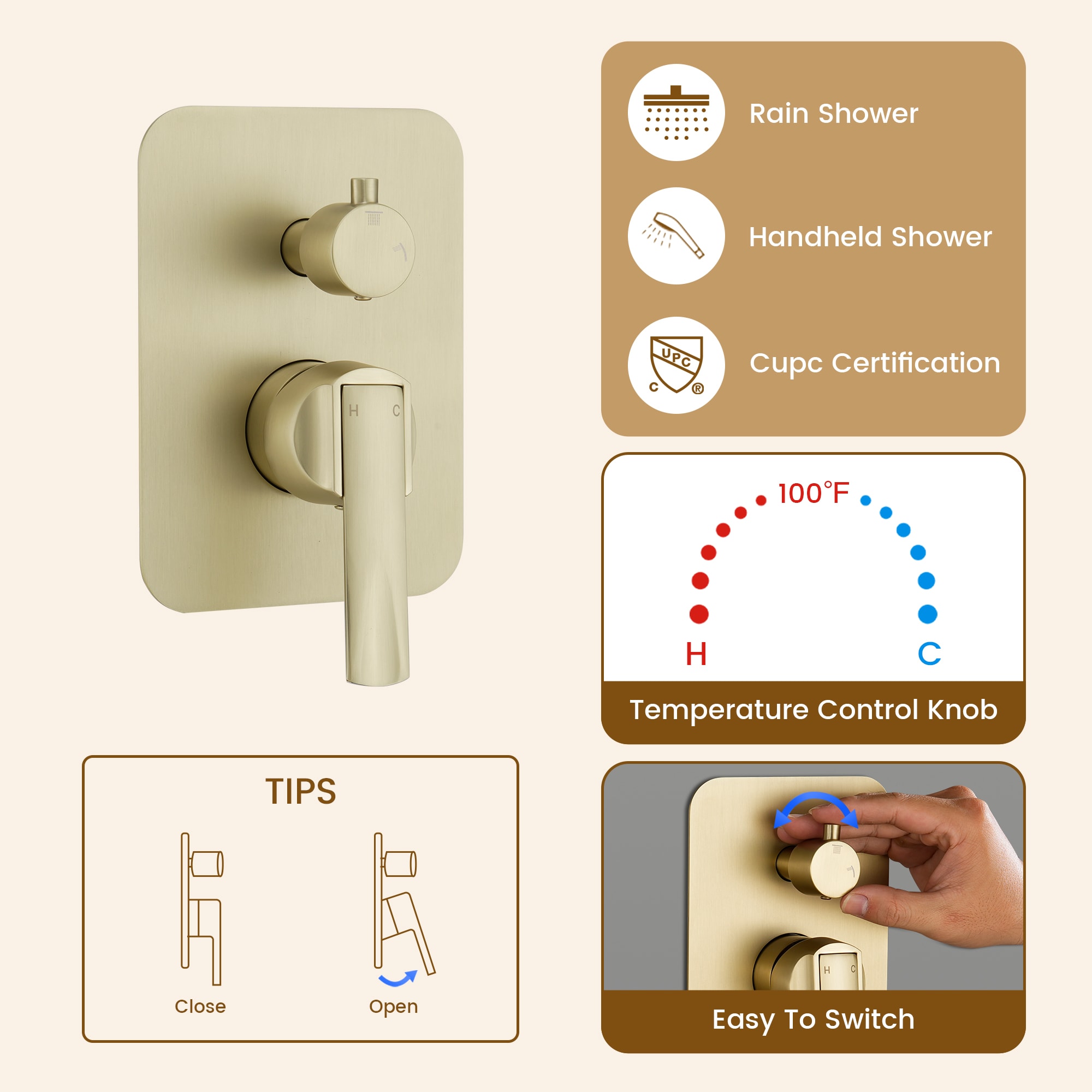 CASAINC CA-A4371-BG Showerhead-Bar-Panels - View #4