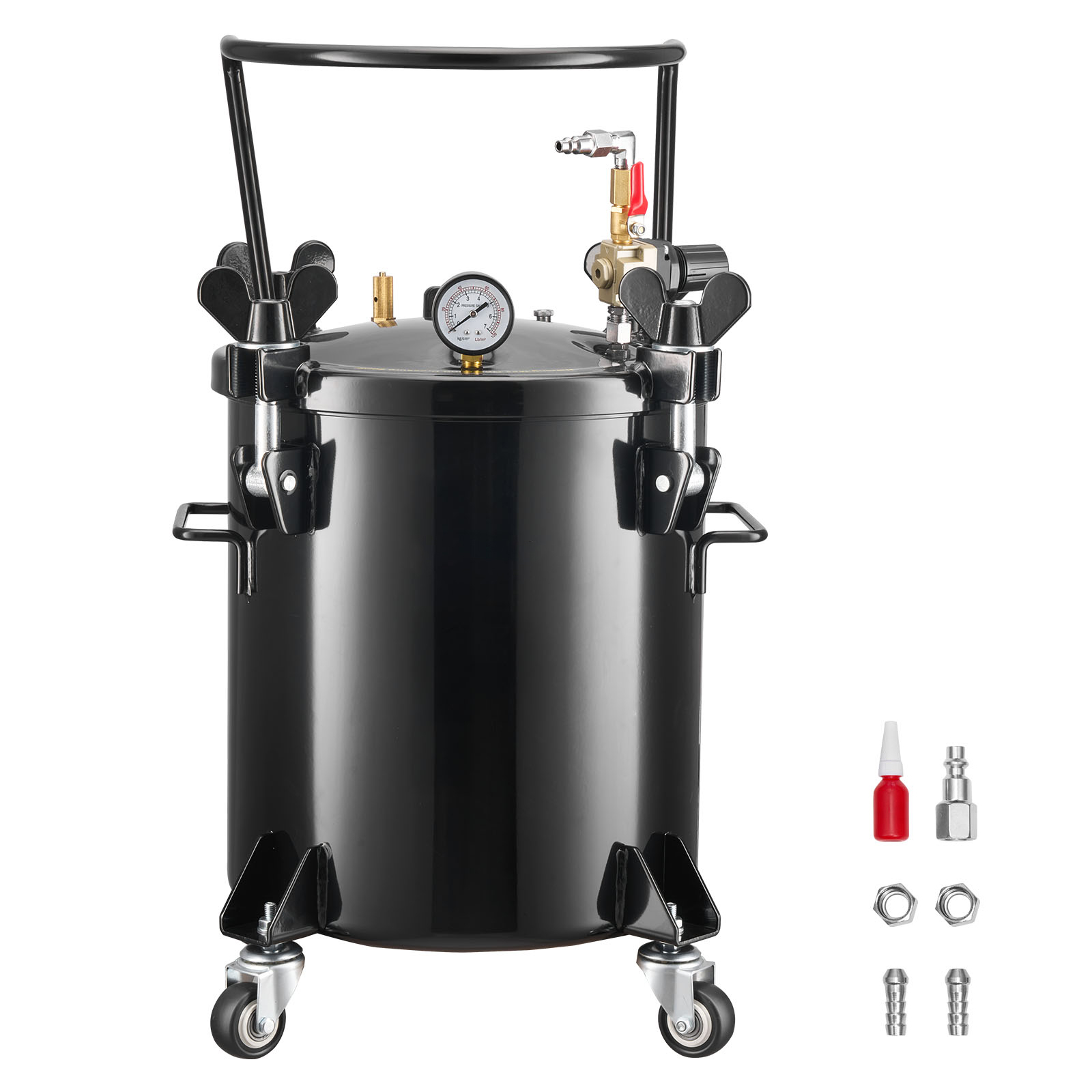 GIVIMO 5.3-gal Pressure Pot Tank Heavy Duty Steel Air Pressure Pot with Adjustable Knob Gauge and Swivel Casters