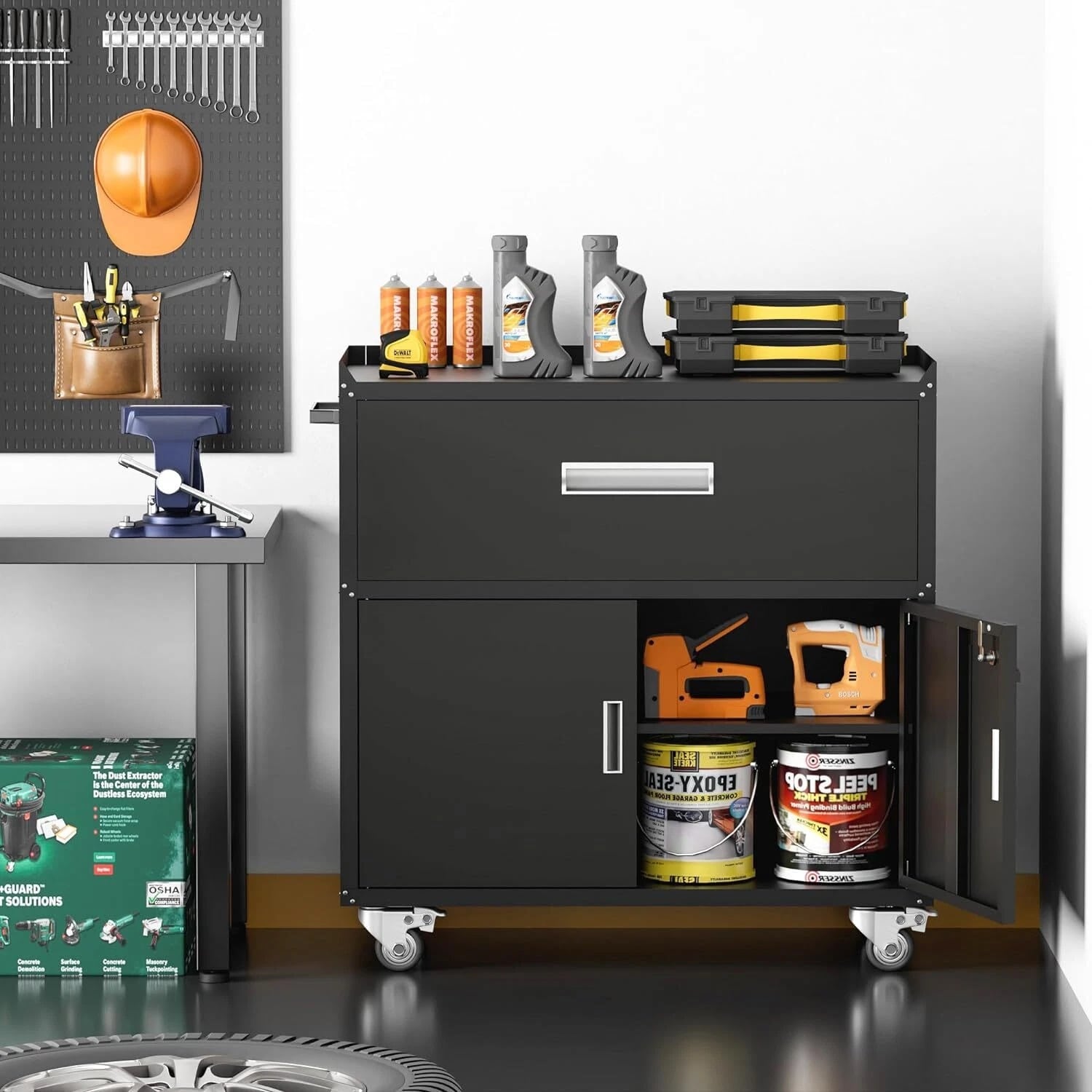 LOVMOR SF-H-T3421P312356 Heavy Duty Steel Tool Cart 120lbs Adjustable Shelf Silent Swivel Casters Easy Assembly