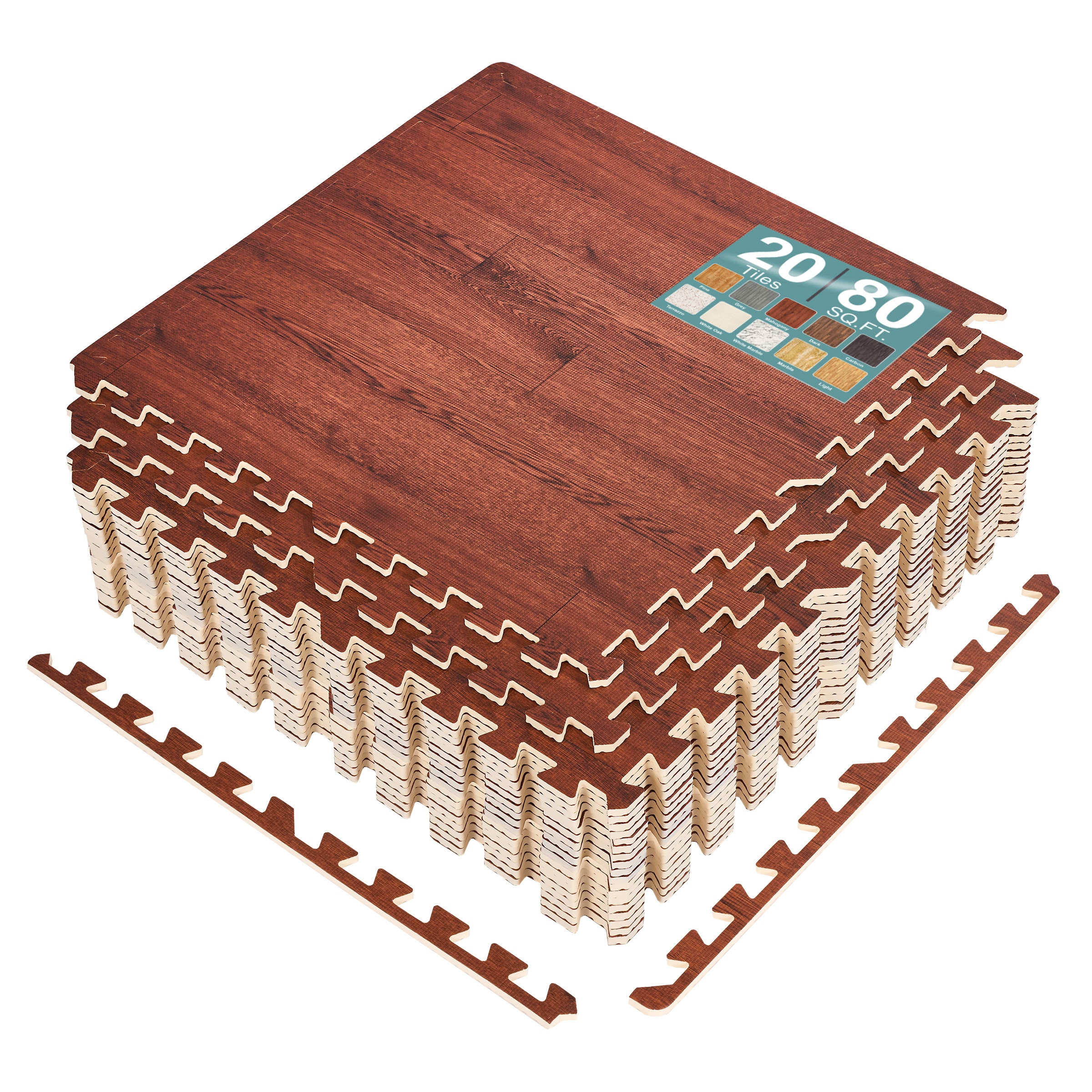 SORBUS 80 Sq Ft Interlocking EVA Foam Wood Grain Floor Tiles with Borders #MAT-WOODMHG20