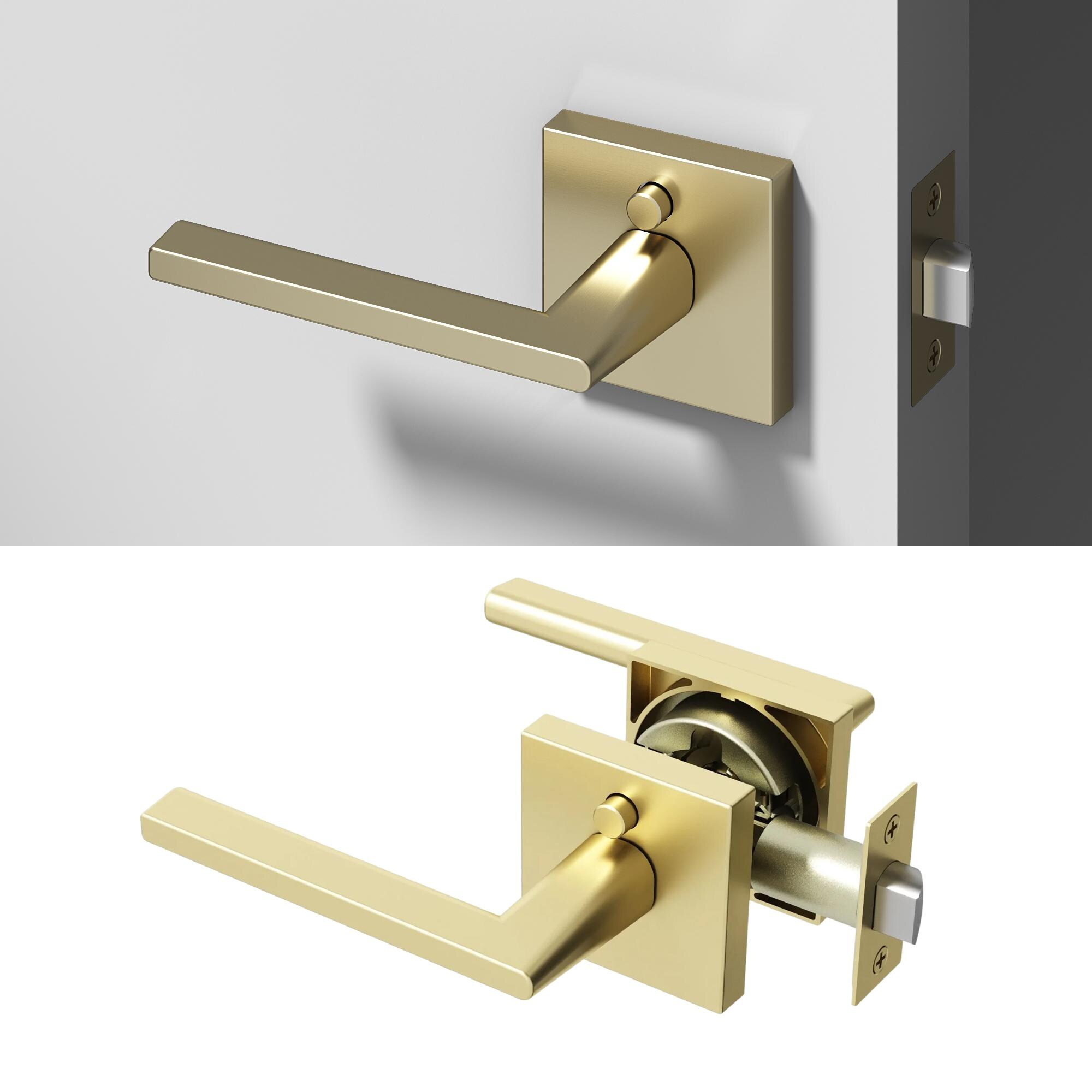 OKUN Quadra Brushed Champagne Gold Interior or Bed/Bath Hall/Closet Privacy Door Handle #OK1013MGPR