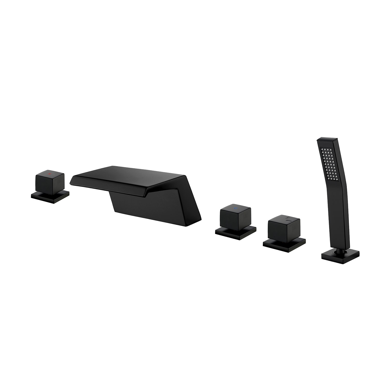 WELLFOR SPA-19002B Matte Black 2-handle Deck-mount Roman Waterfall Bathtub Faucet with Hand Shower ( Valve Included )