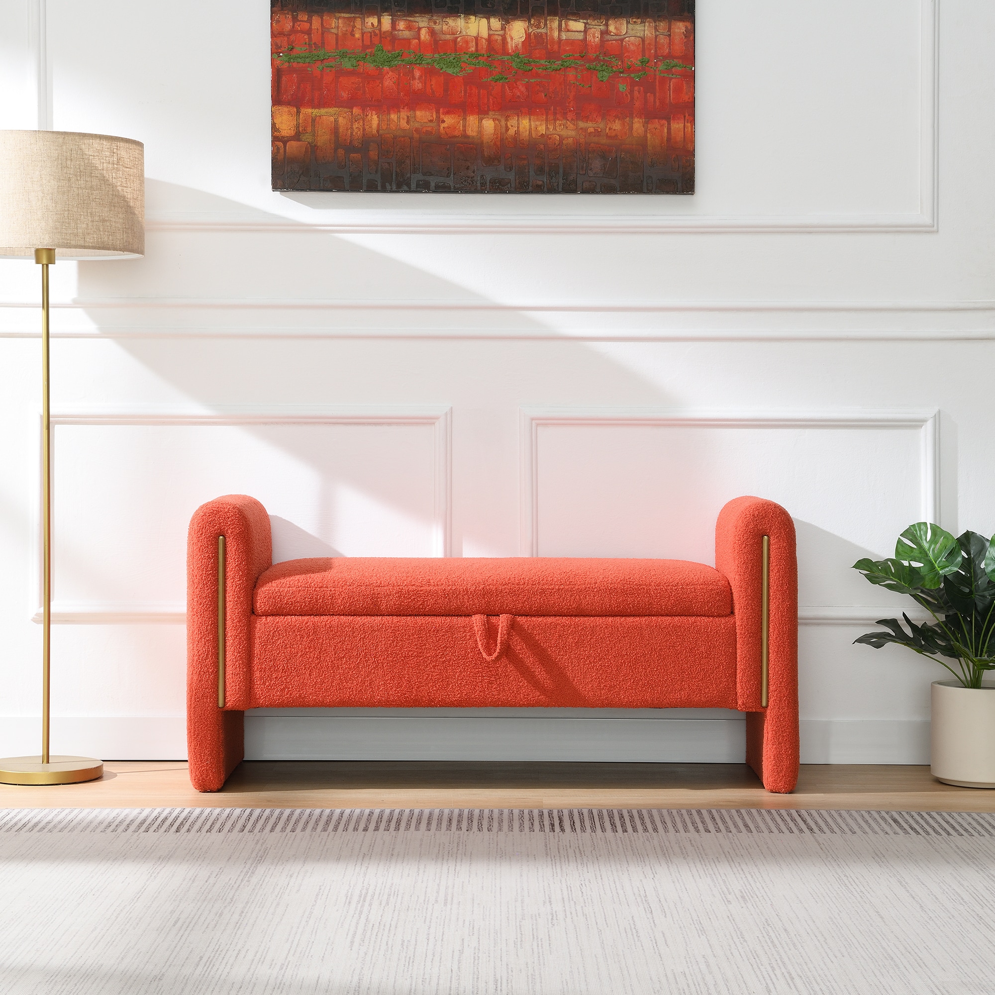 KTMBDW Modern Storage Ottoman Bench - Upholstered Teddy Bed End Bench Vanity Bench Large Ottoman for Living Room Bedroom -Orange