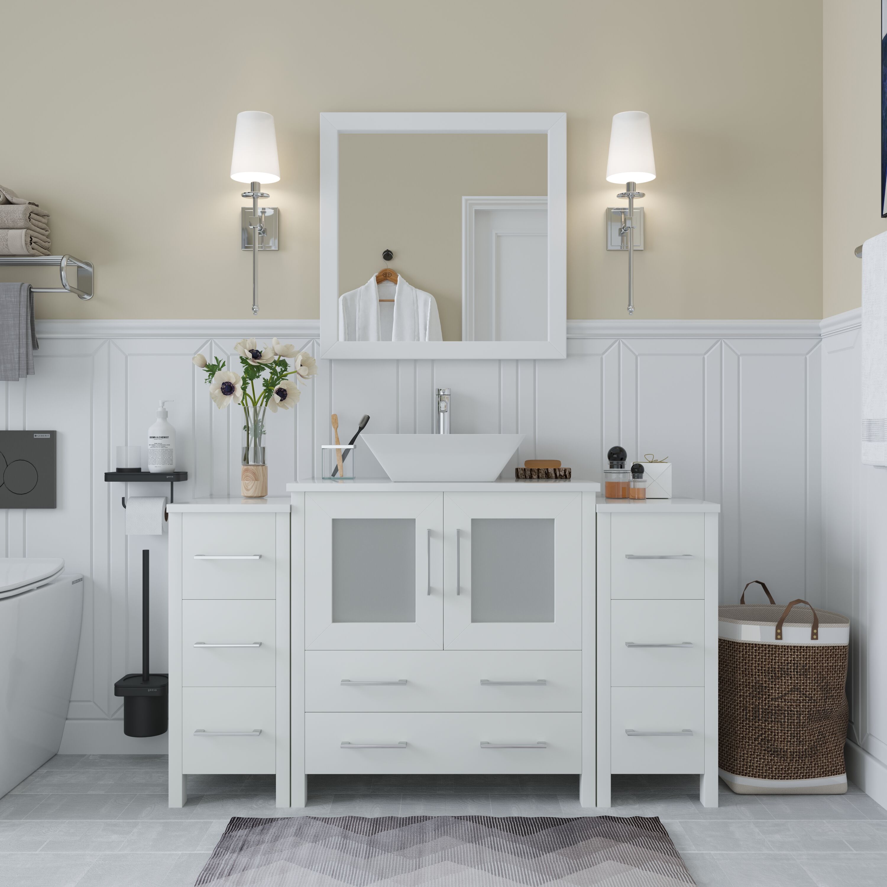 Vanity Art Ravenna 54-in White Single Sink Bathroom Vanity with White ...