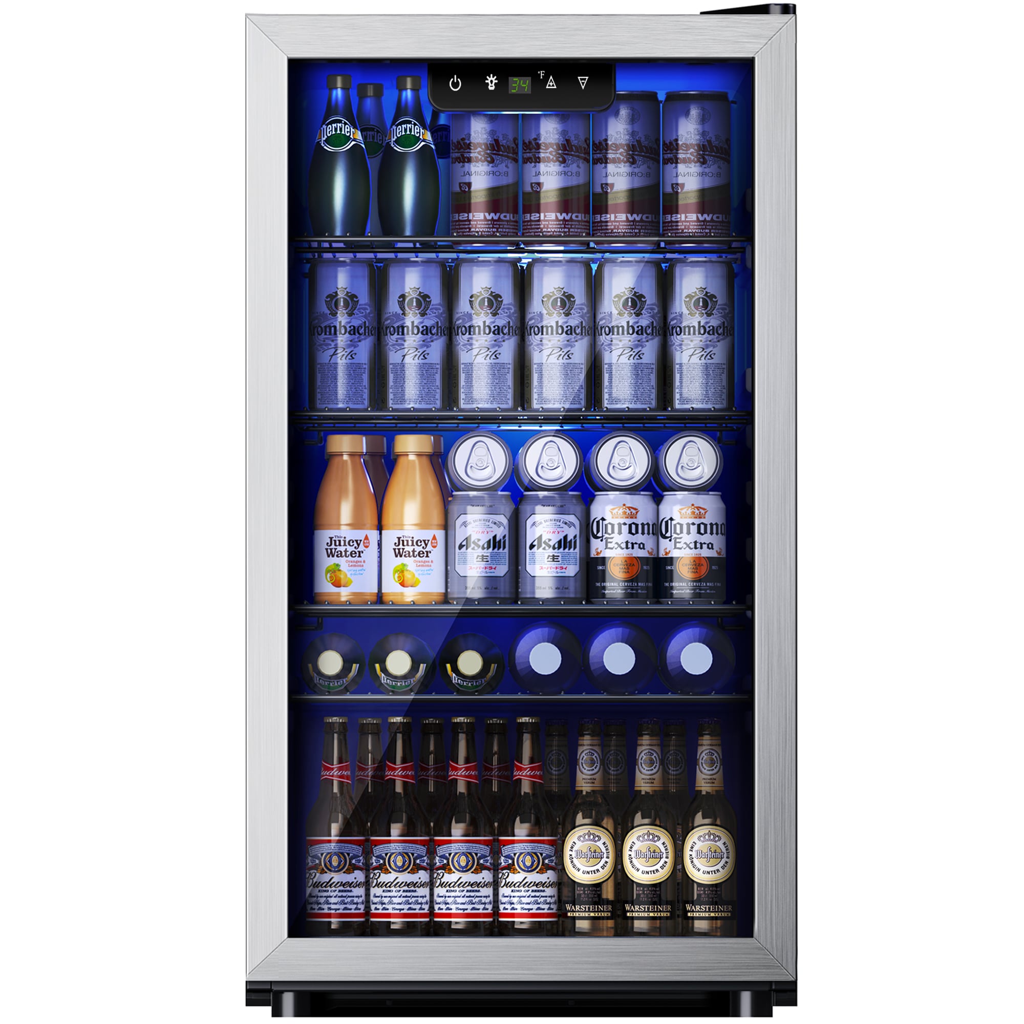 SIMZLIFE BR-110 17.3-in W 130 -Can Capacity Silver Freestanding Indoor Beverage Refrigerator with Glass Door