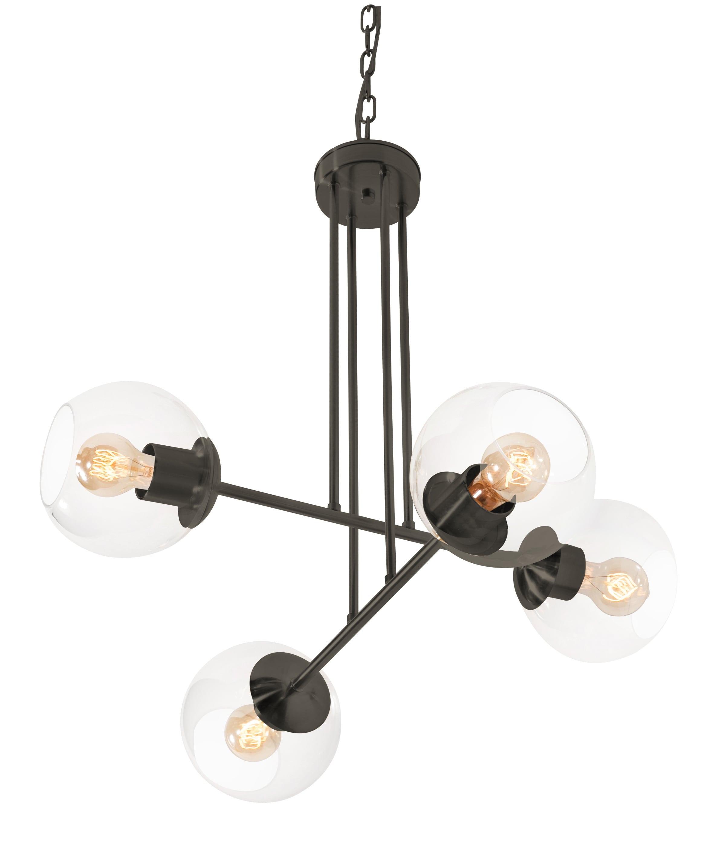 Jamie 25" Clear Globe Glass Pendant in Satin Nickel and Black