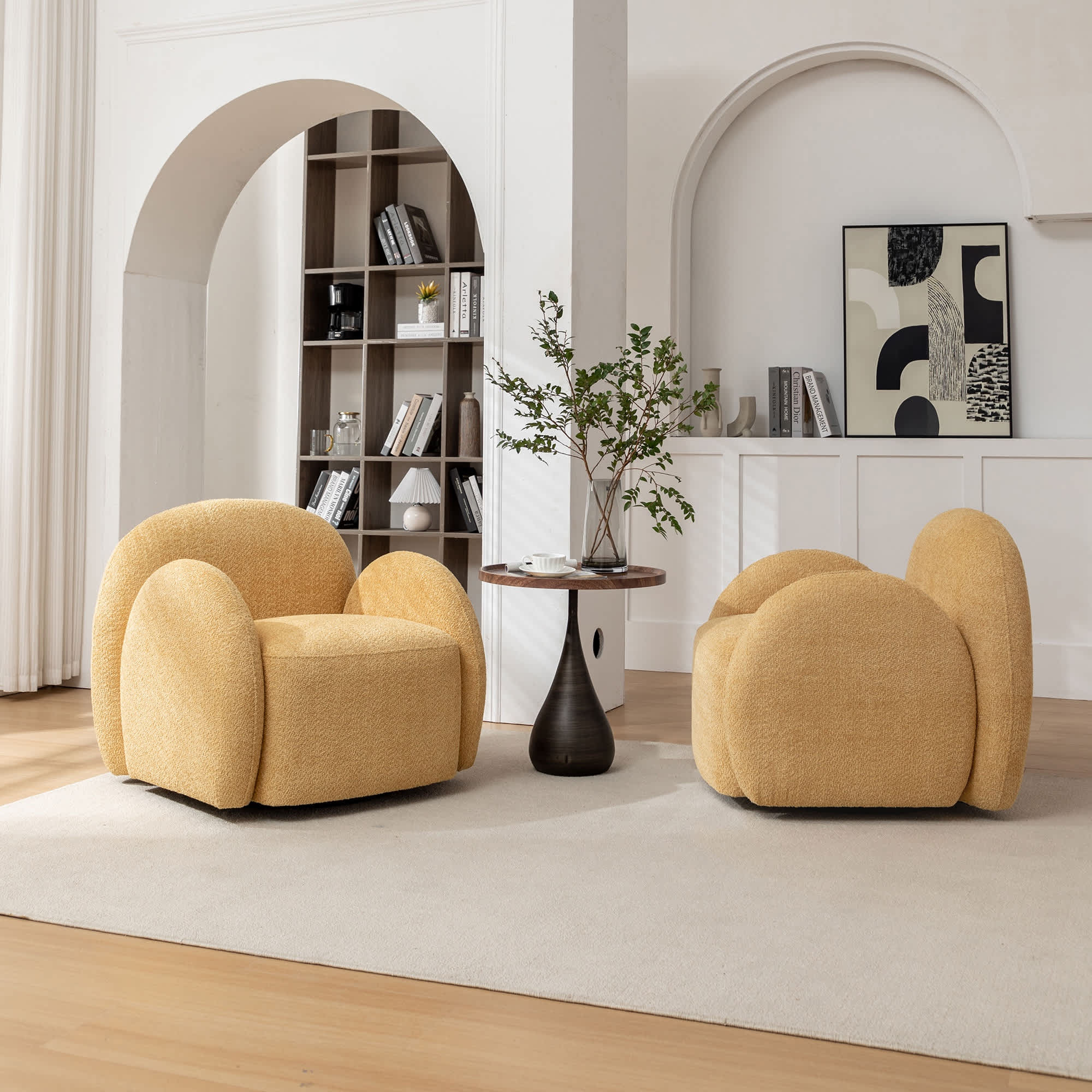 SEYNAR XY674-YELLOW-S2 Modern Glam Boucle Upholstered Swivel Accent Armchair Set of 2