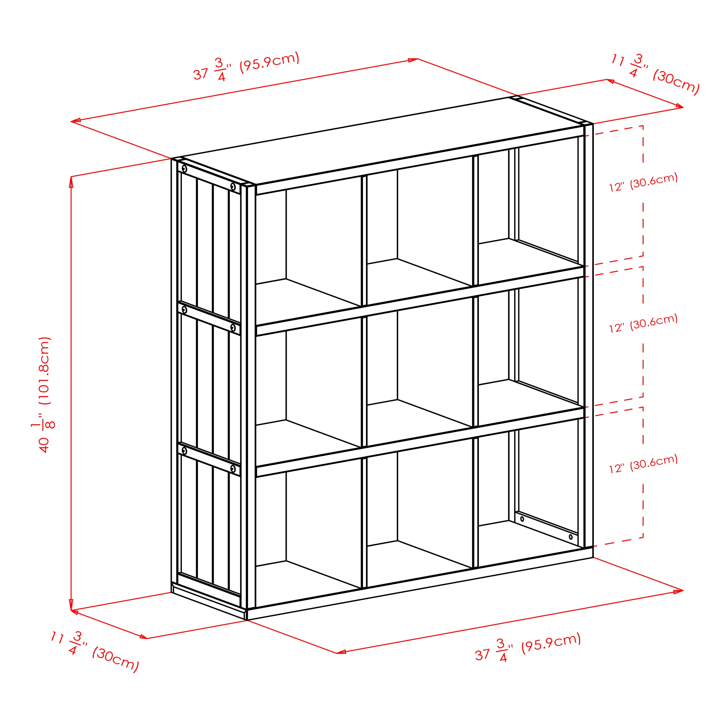 Modernistic Black 3x3 Storage Shelf with Foldable Chocolate Baskets