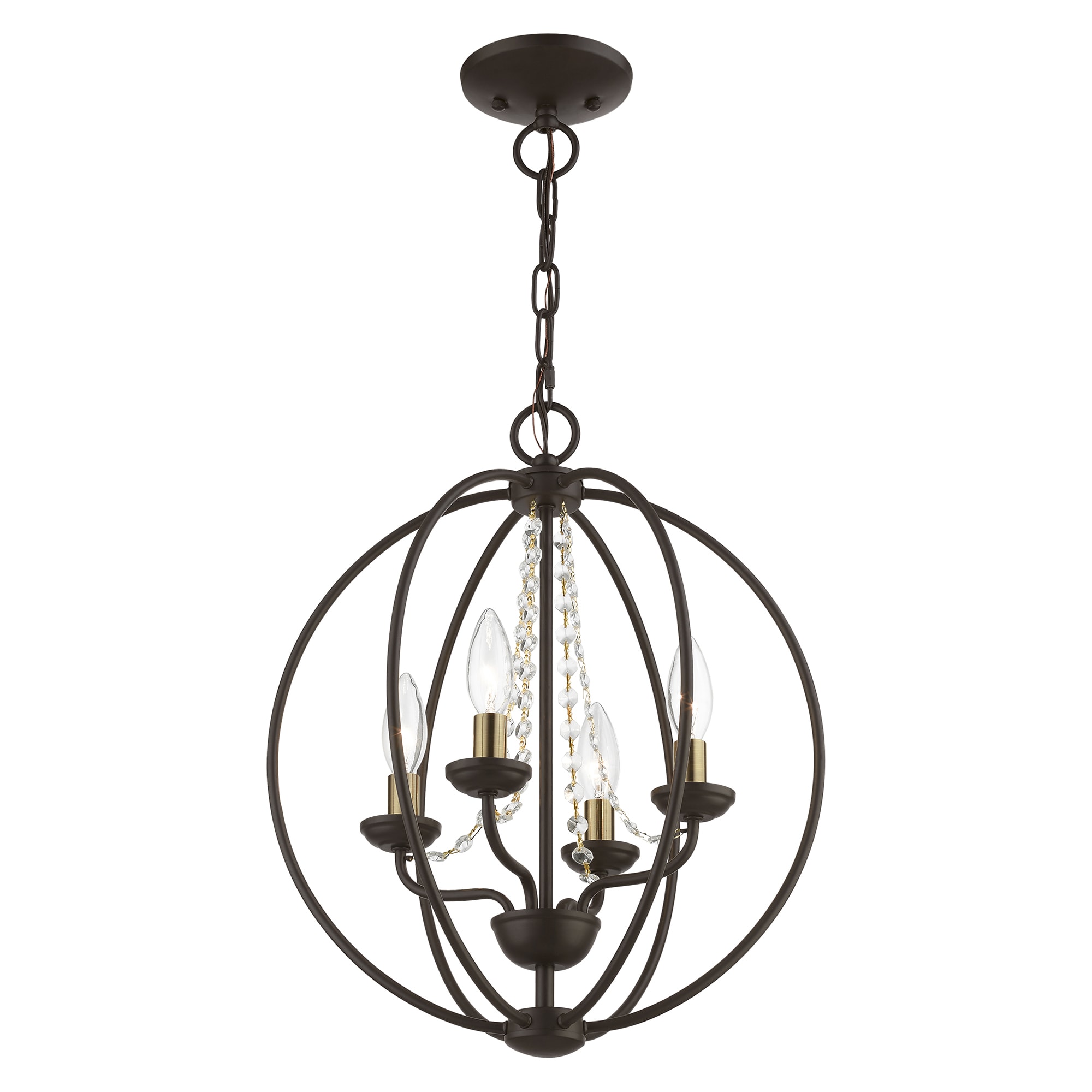 Arabella Bronze Antique Brass 4-Light Orb Chandelier with Clear Crystals