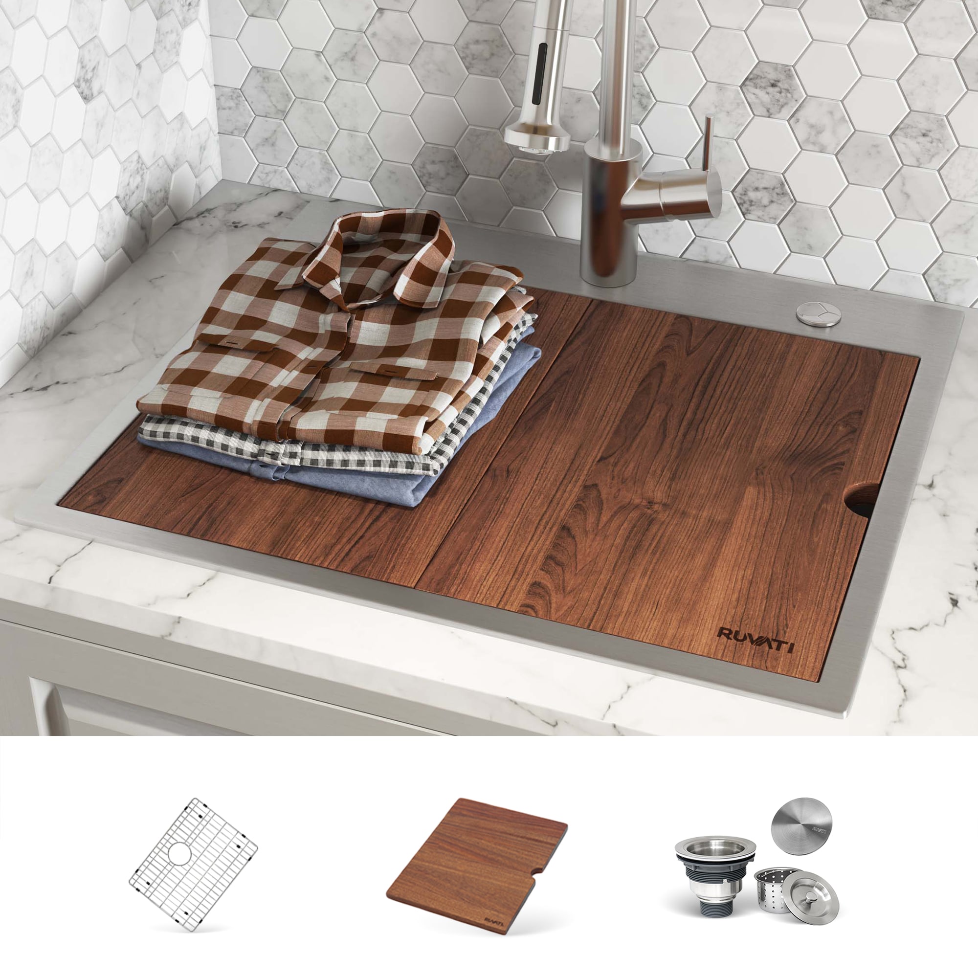 Ruvati RVU6425 25-in x 22-in 1 -Basin Stainless Steel Drop-in Laundry sink with Drain