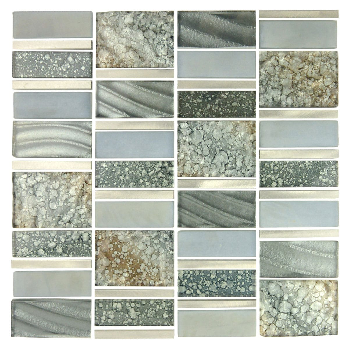 Abolos LWSIMPMGC-SS Imperial Silver sea gray 12-in x 12-in Multi-finish Glass Patterned Mosaic Wall Tile ( 10.78-sq ft Carton )