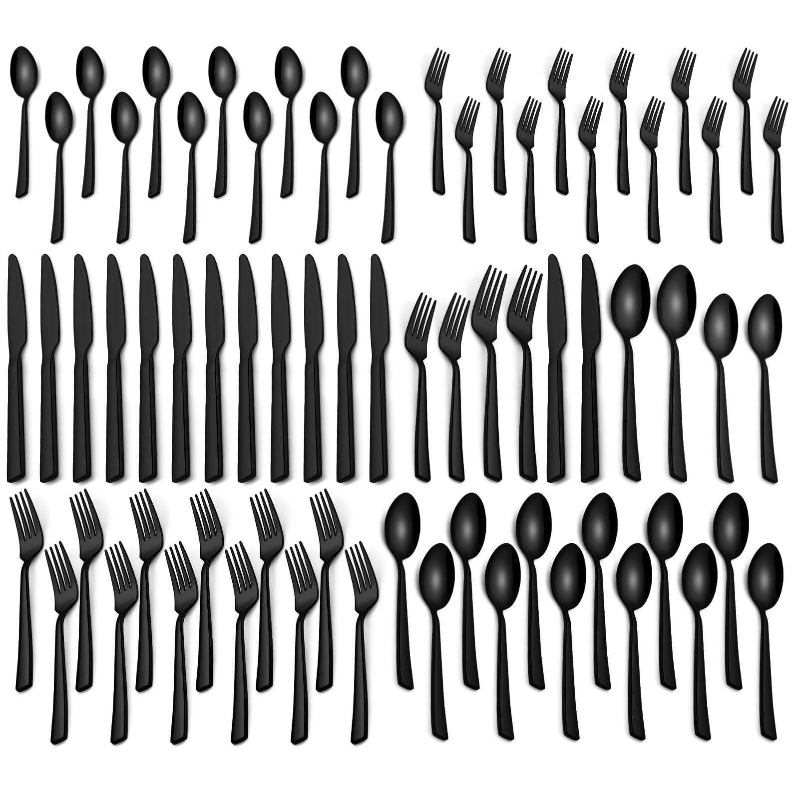 Aoibox  40 Piece Black Stainless Steel Flatware Set for 8 Mirror Polished Tableware with Forty piece place setting