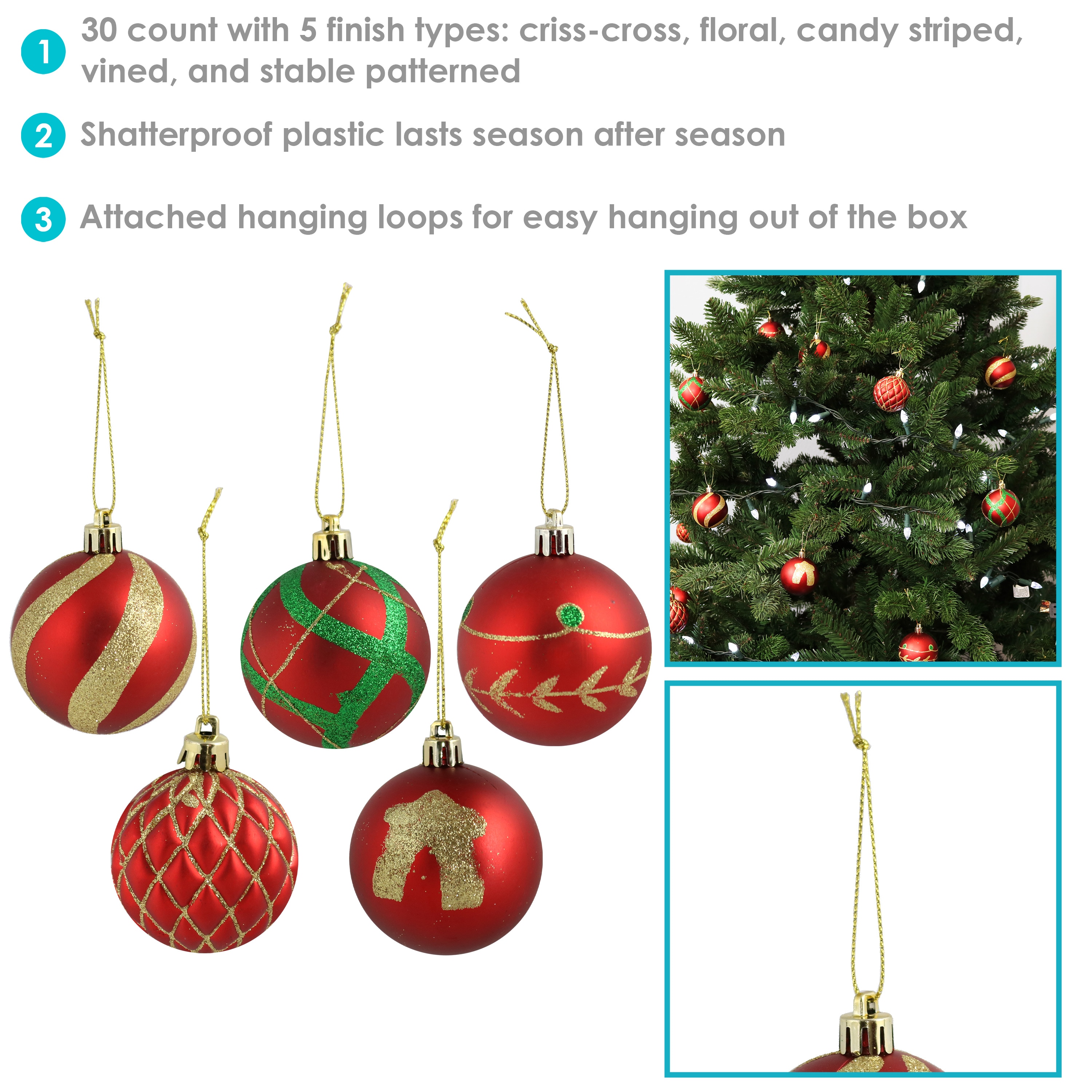 30mm Shatterproof Christmas Ball Ornaments 36ct by Place & Time