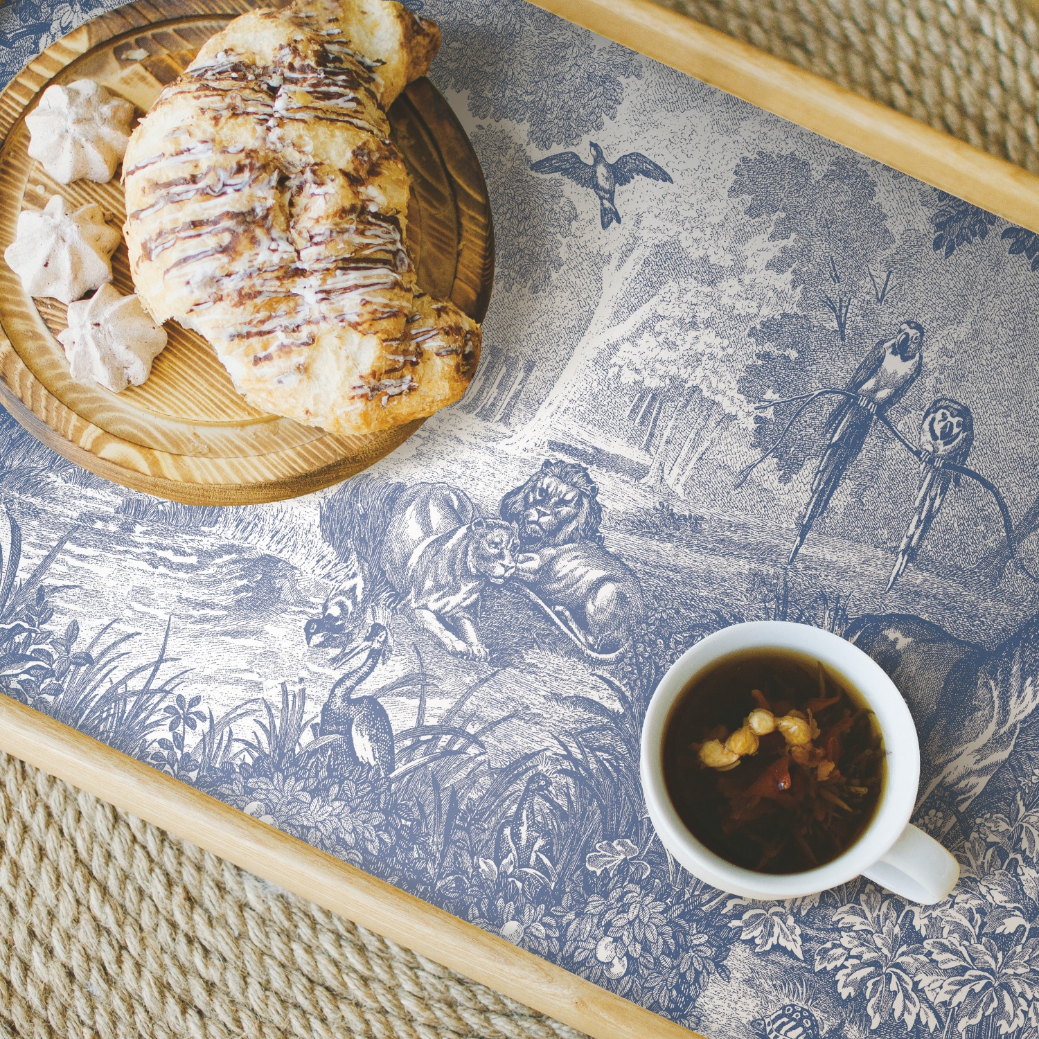 Blue and Gray Jungle Toile Peel and Stick Wallpaper Roll