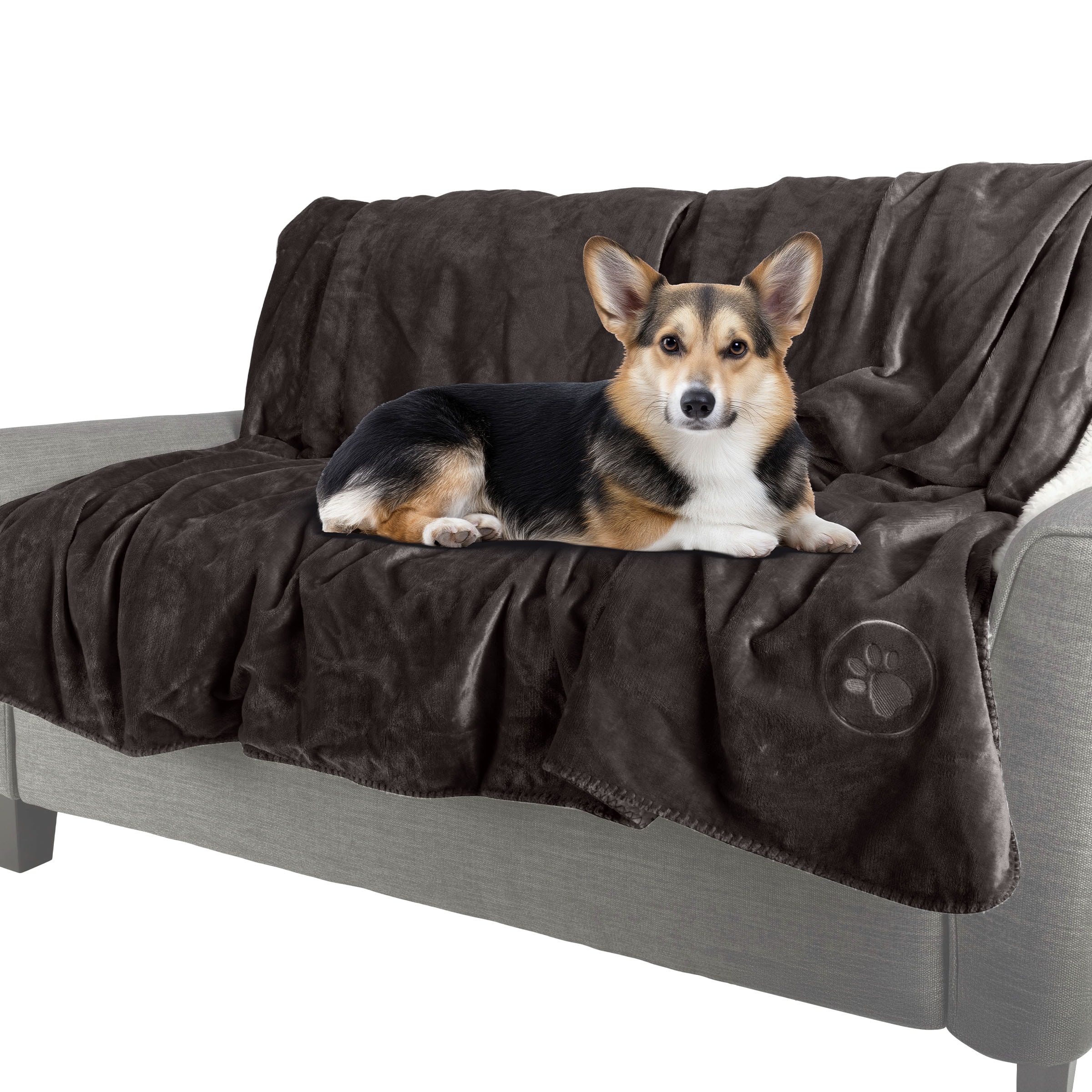 PETMAKER  50x60-Inch Reversible Sherpa Fleece Waterproof Dog Blanket (Charcoal)
