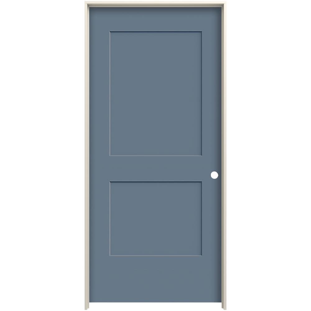 JELD-WEN 32-in x 80-in Colony Hollow Core 2-panel Square Left Hand Smooth Prefinished Molded Composite Flat Jamb Single Prehung Interior Door in Blue -  LOWOLJW226100098