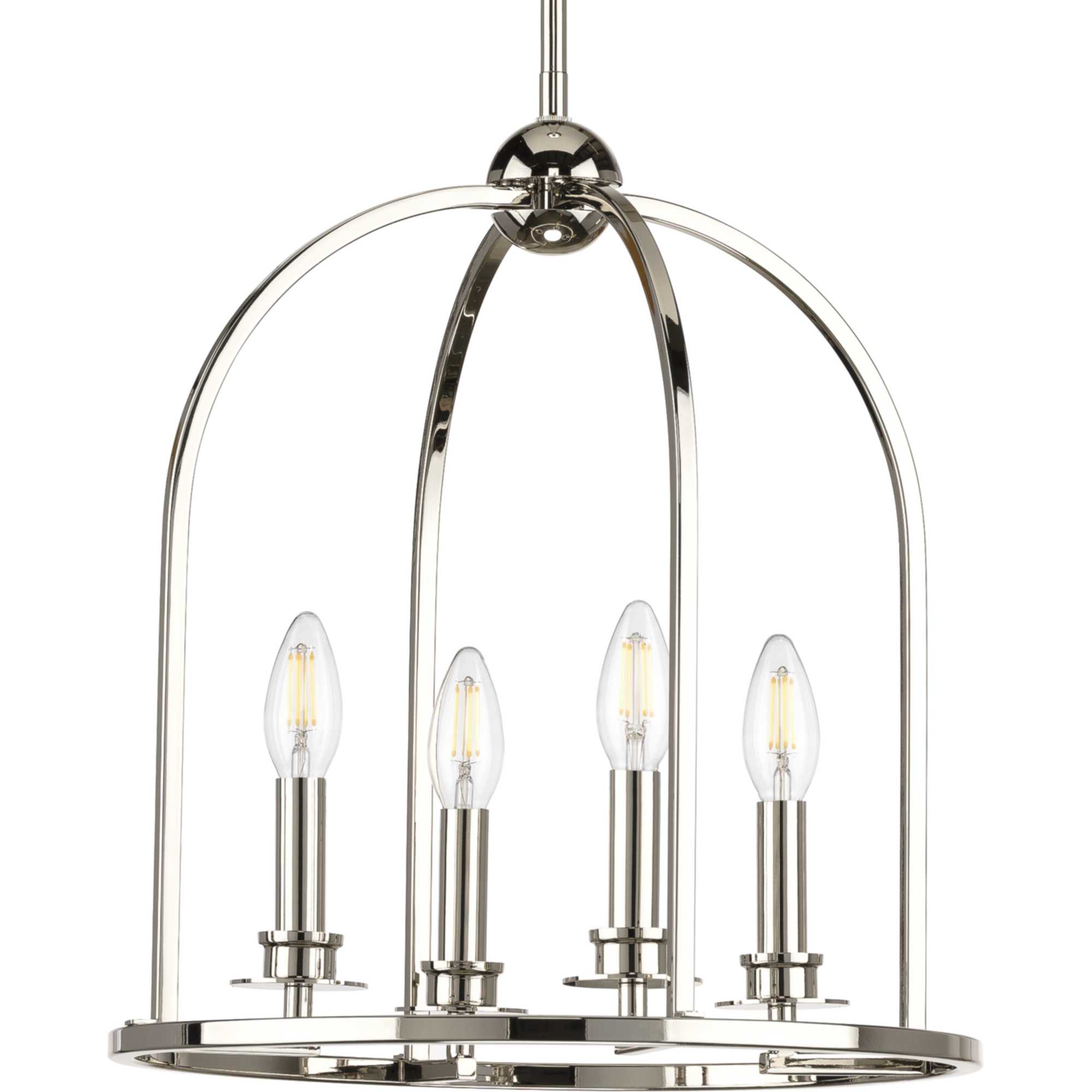 Progress Lighting P500121-104 Seneca 4 -Light Polished Nickel Farmhouse Lantern Medium Hanging Pendant light