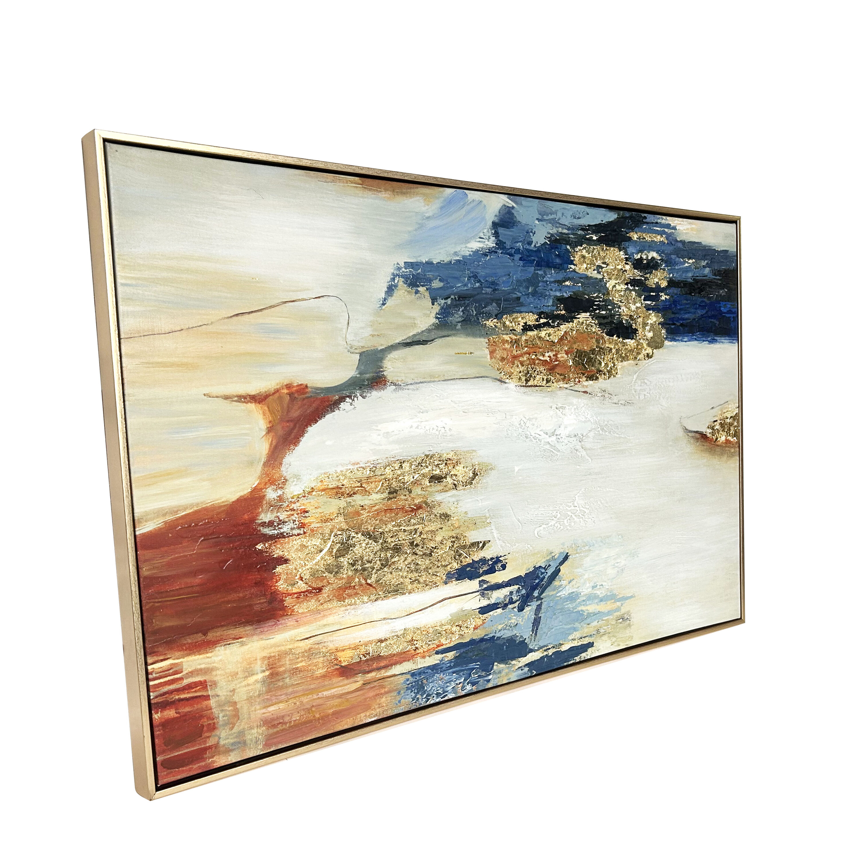 Sienna Twilight Abstract Hand-Painted Canvas Wall Art with Gold Frame