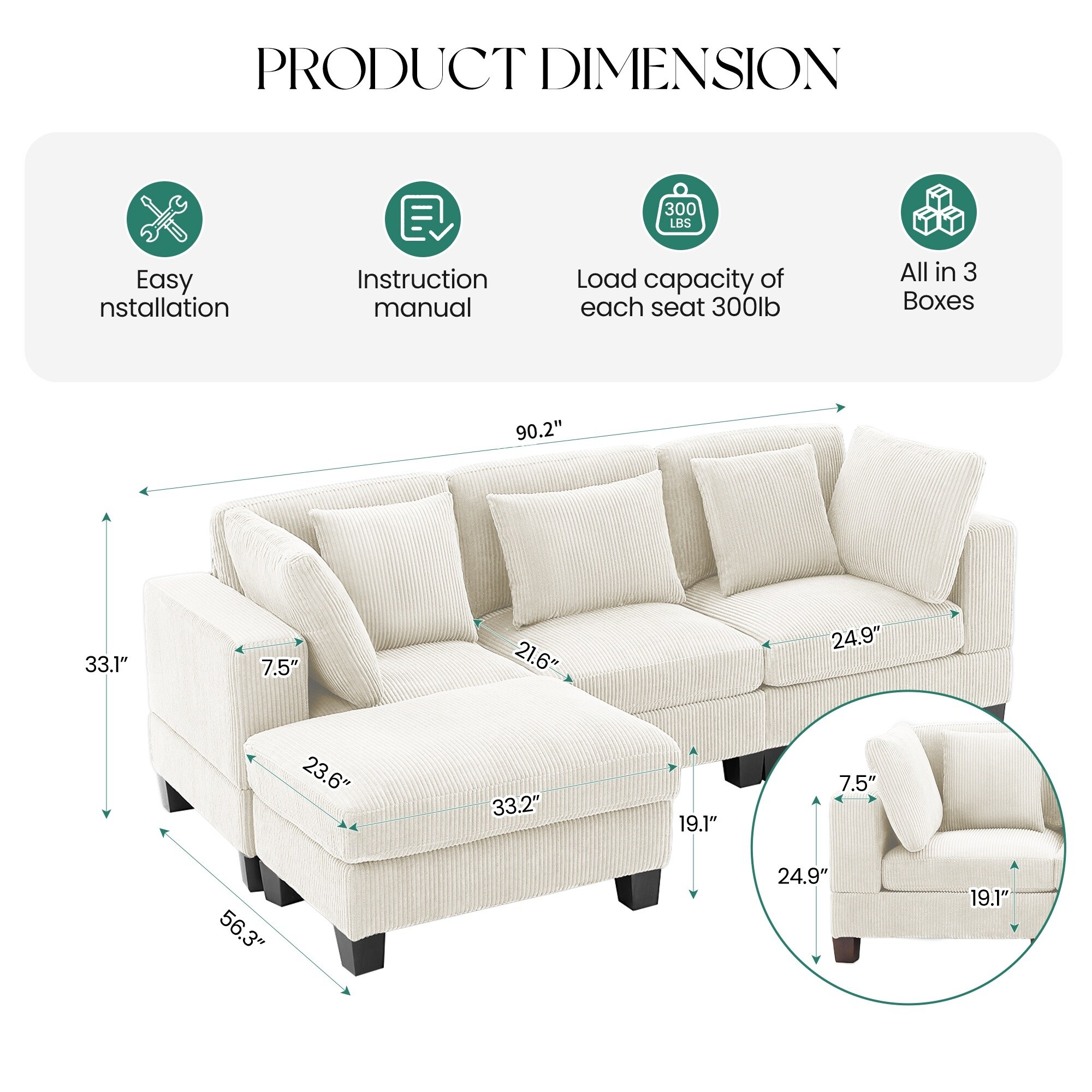 VOUA SAF-XNECW3-BE1 Sofas-Loveseats - View #2
