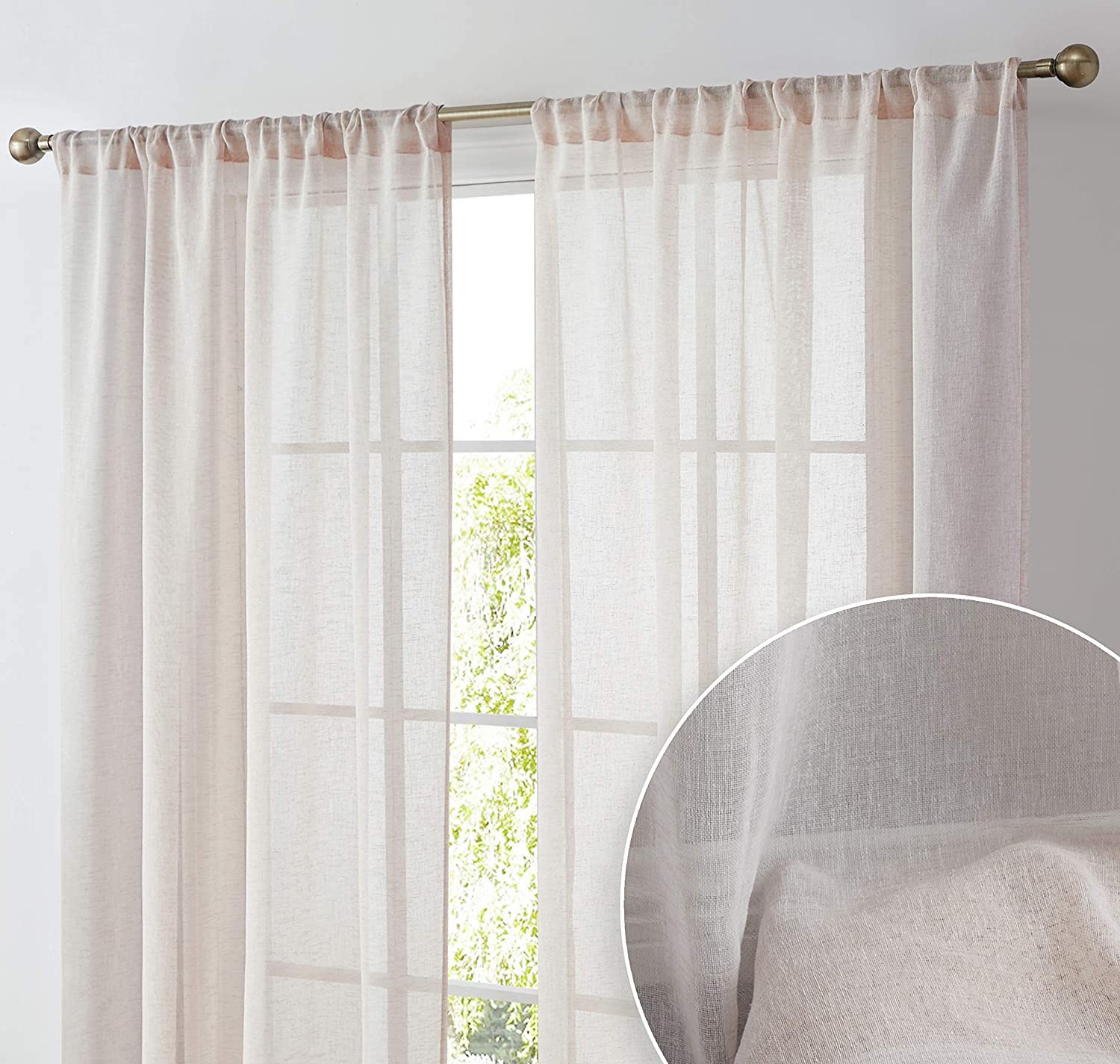 HLC.ME 2 Piece Semi Sheer Voile Window Curtain Drapes Grommet Panels for Bedroom, Living Room & Kids Room - White