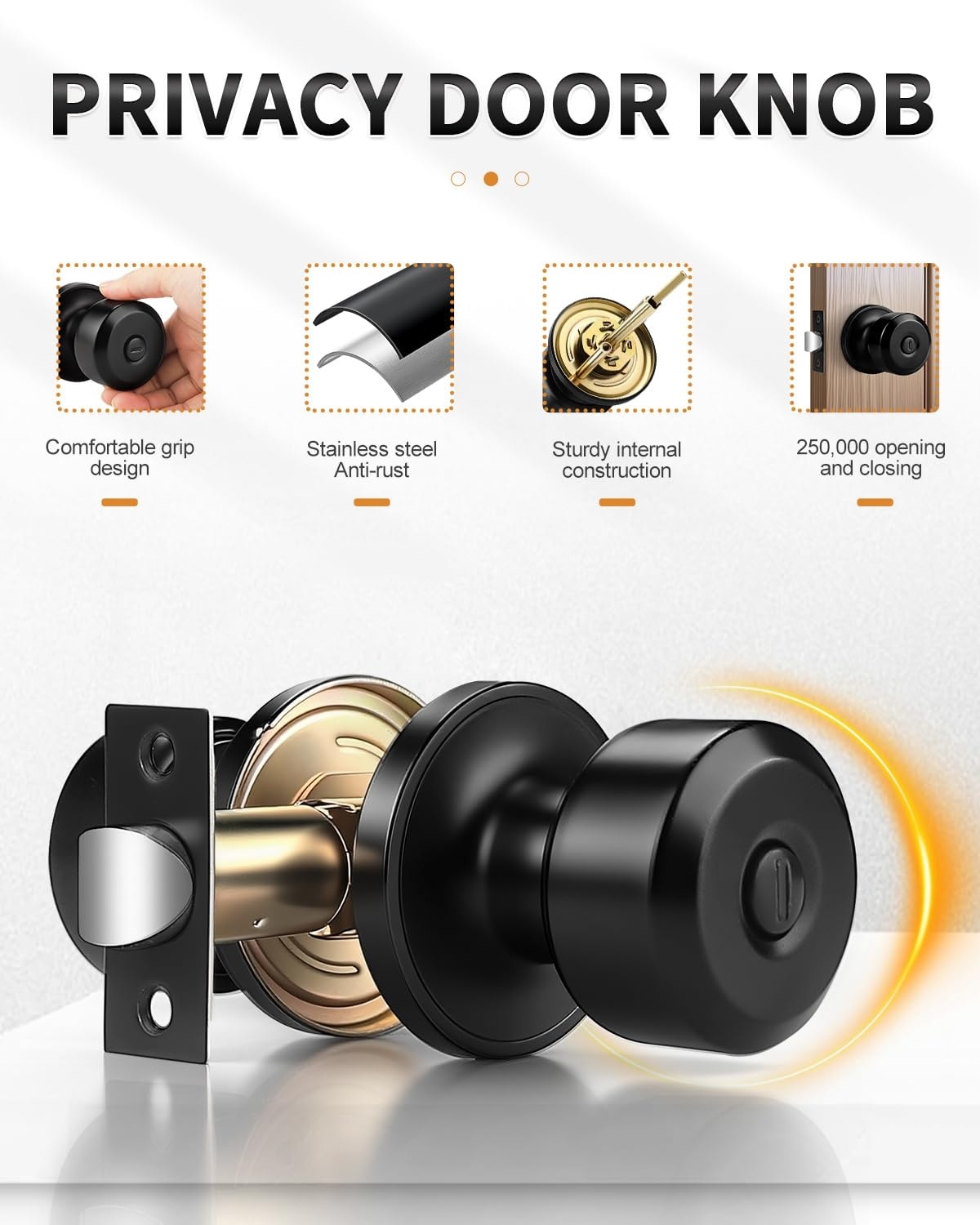 Aoibox  4 Pack Matte Black Privacy Door Knobs Keyless Interior Handles for Bedrooms and Bathrooms
