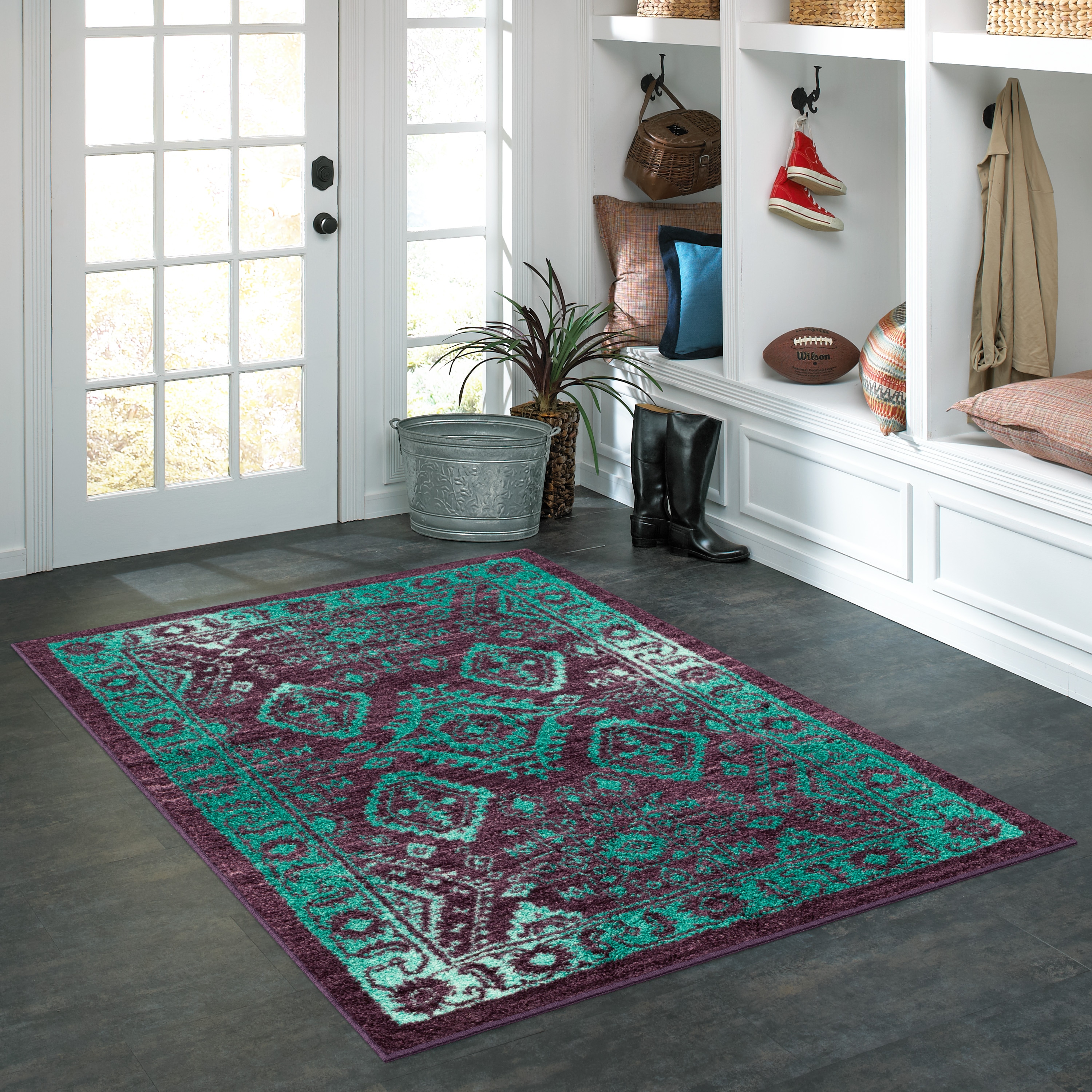 Maples Rugs B5831A08 3 x 5 (ft) Tufted Polyester Wineberry/Teal Rectangular Indoor Border Bohemian/Eclectic Area rug
