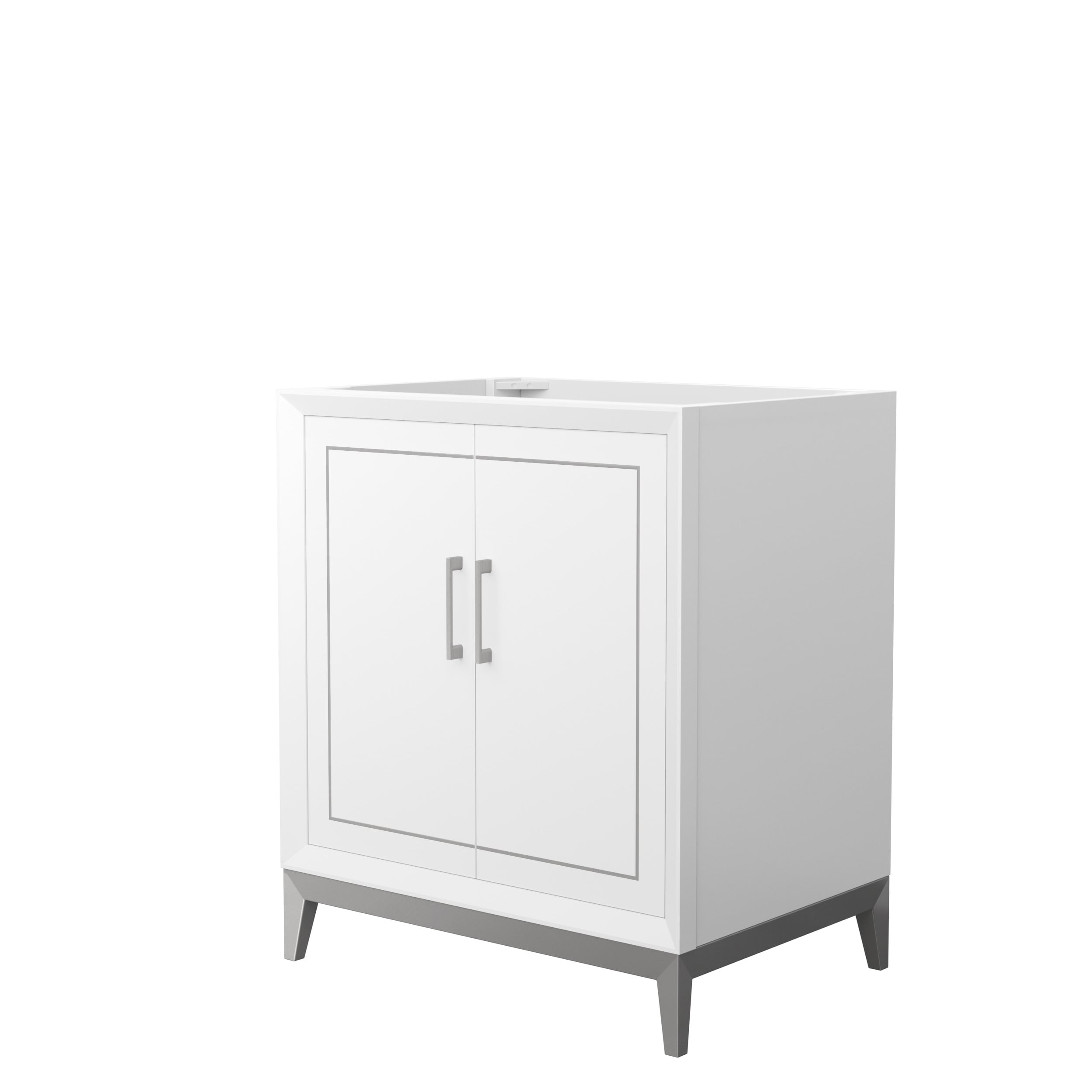 Wyndham Collection WCH515130SWHCXSXXMXX Marlena 30-in White with Brushed Nickel Trim Bathroom Vanity Base Cabinet without Top