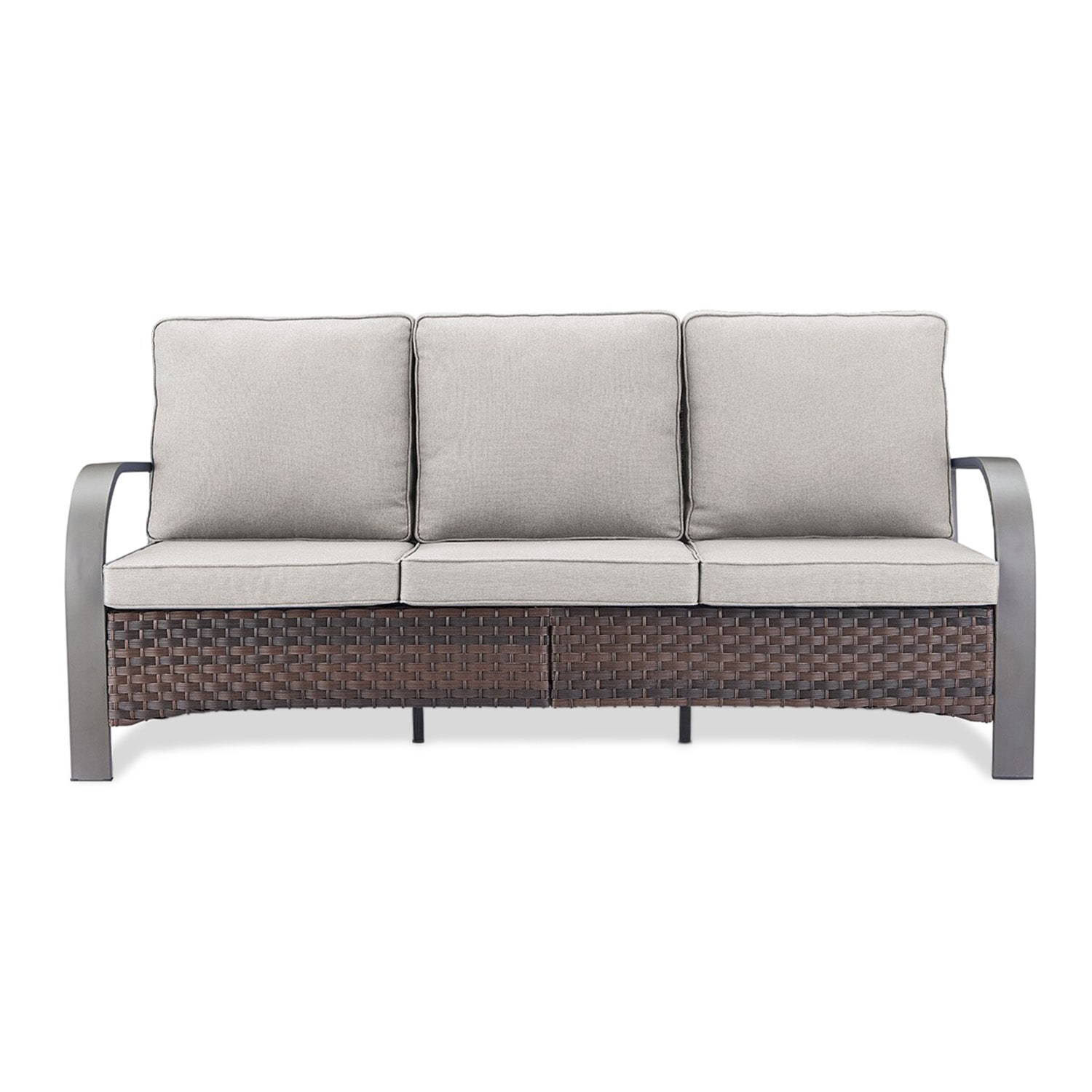Rilyson FSTZB13-2 B-Bend Wicker Outdoor Sofa with Beige Cushions and Wicker Frame