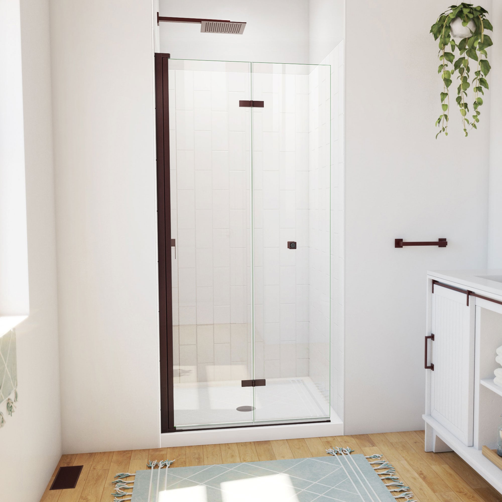 DreamLine DL-6526QC-06 Aqua-Q Fold 3 -Piece 36-in W x 36-in L x 77-in H Square Alcove shower kit ( Center Drain) Base, Wall, Door Oil rubbed bronze Hardware Included