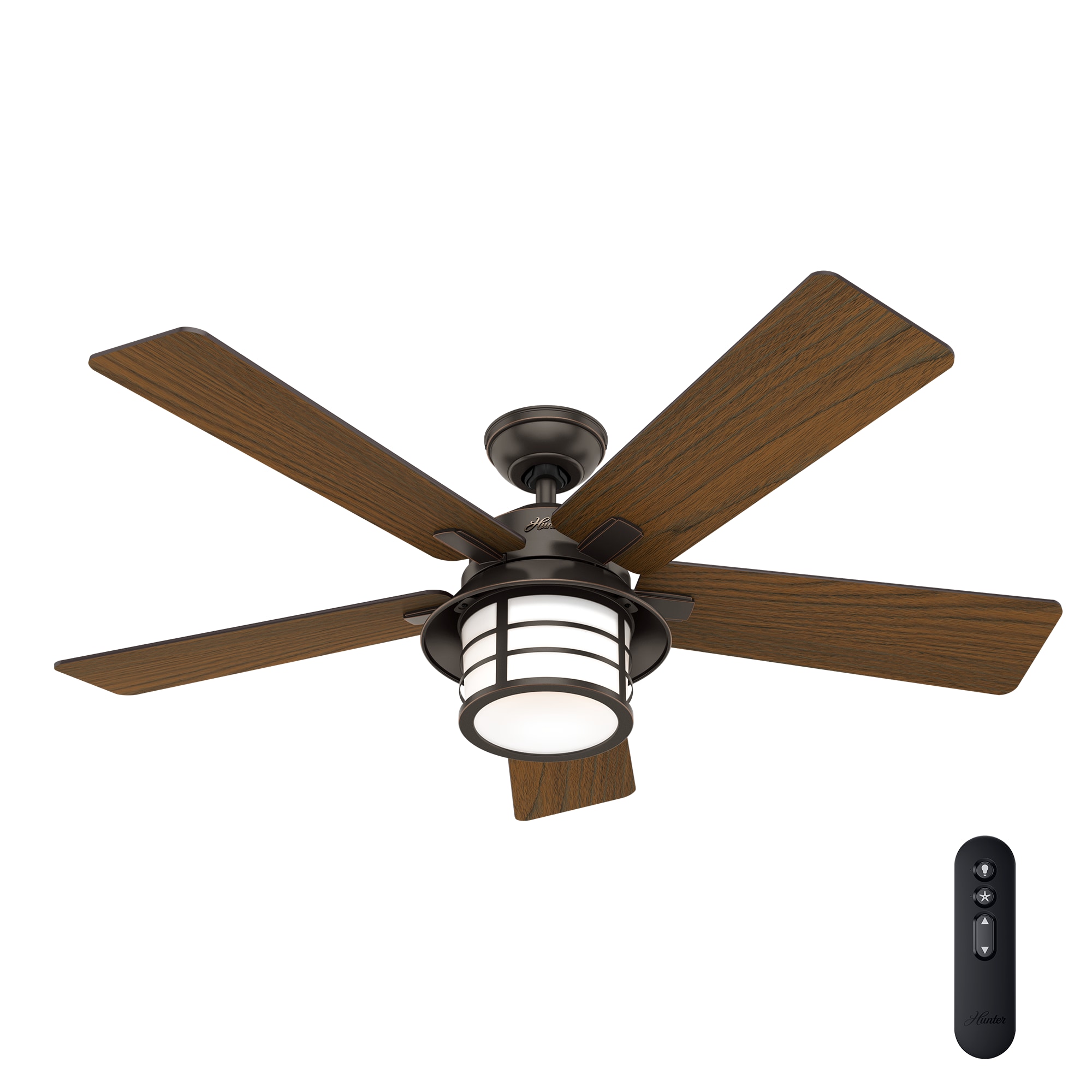 Lantern Bay 54-in Onyx Bengal Bronze LED Indoor/Outdoor Downrod or Flush Mount Ceiling Fan with Light Remote (5-Blade) | - Hunter 59582