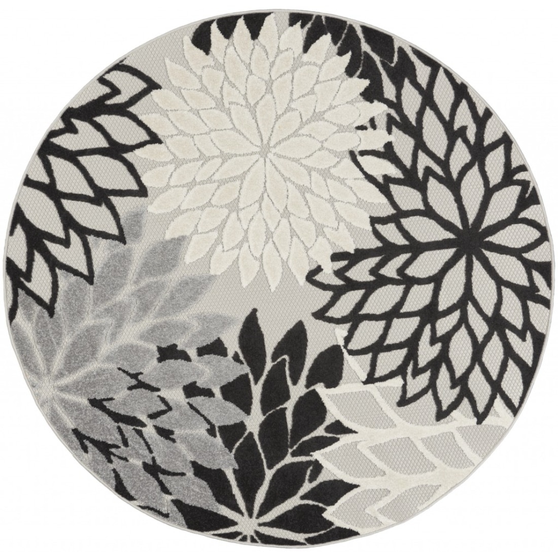 HomeRoots 4000384599 5 x 5 (ft) Polypropylene Black White Round Indoor/Outdoor Area rug