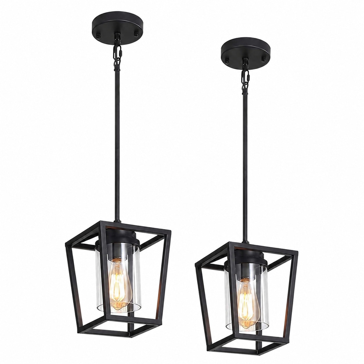 Aoibox  Black Metal Lantern Pendant Light 2 Pack Adjustable Height Farmhouse Fixture for Kitchen Island and Dining Room