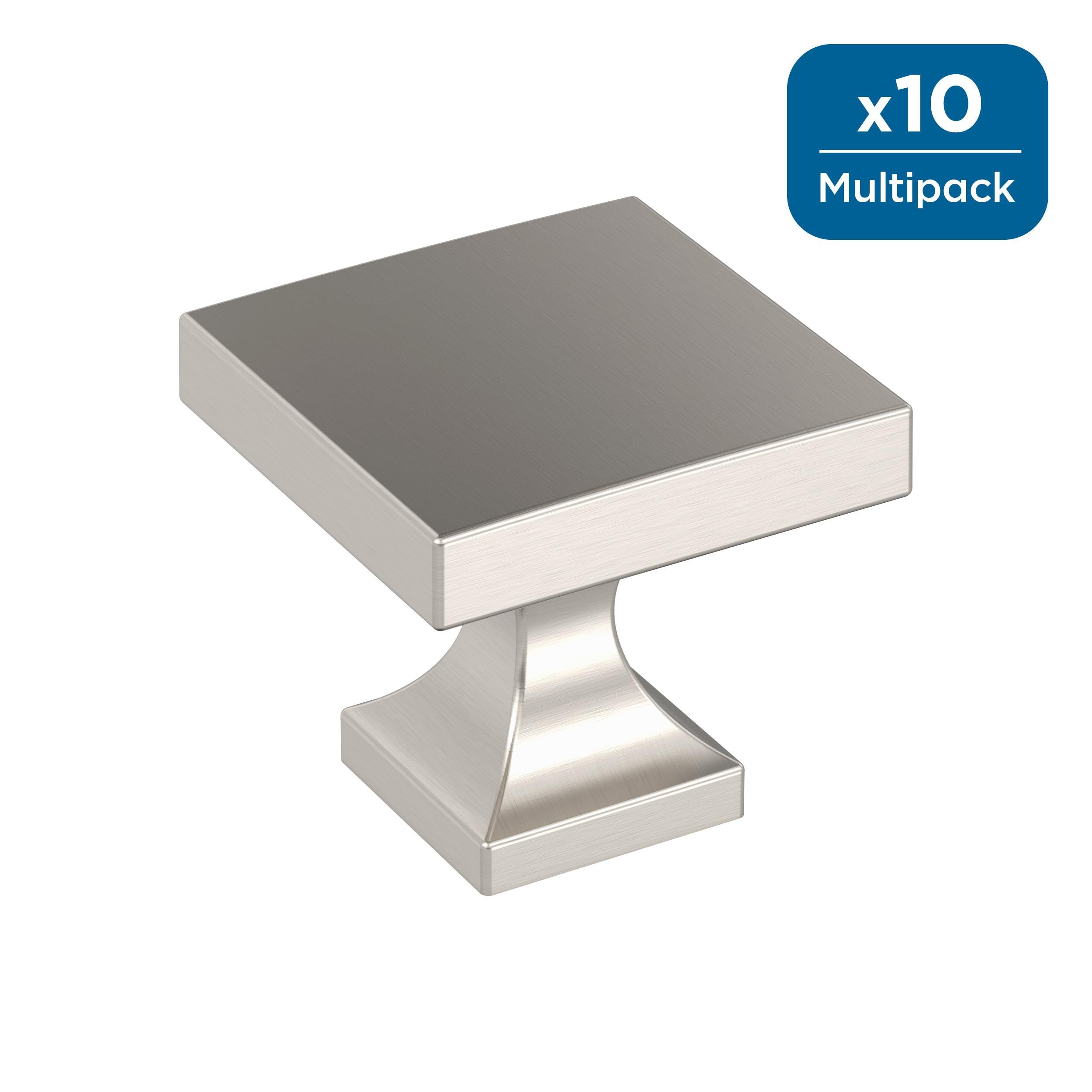 Amerock 10BX37024G10 Pedestal 1-1/16-in Satin Nickel Square Modern Cabinet Knob 10 -Pack