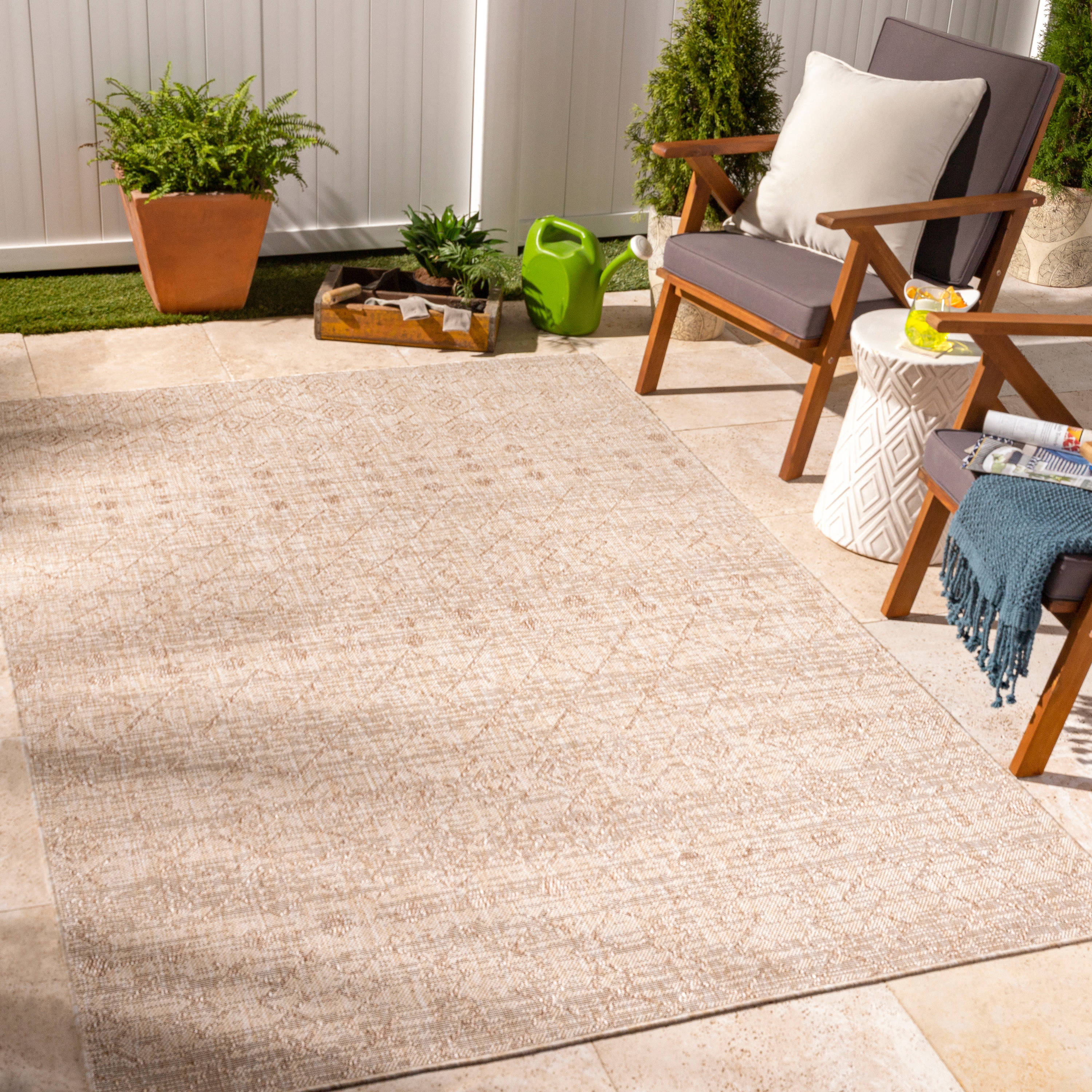 Livabliss TRG2388-537 Tuareg 5 x 7 (ft) Polypropylene Tan Rectangular Indoor/Outdoor Medallion Global Area rug