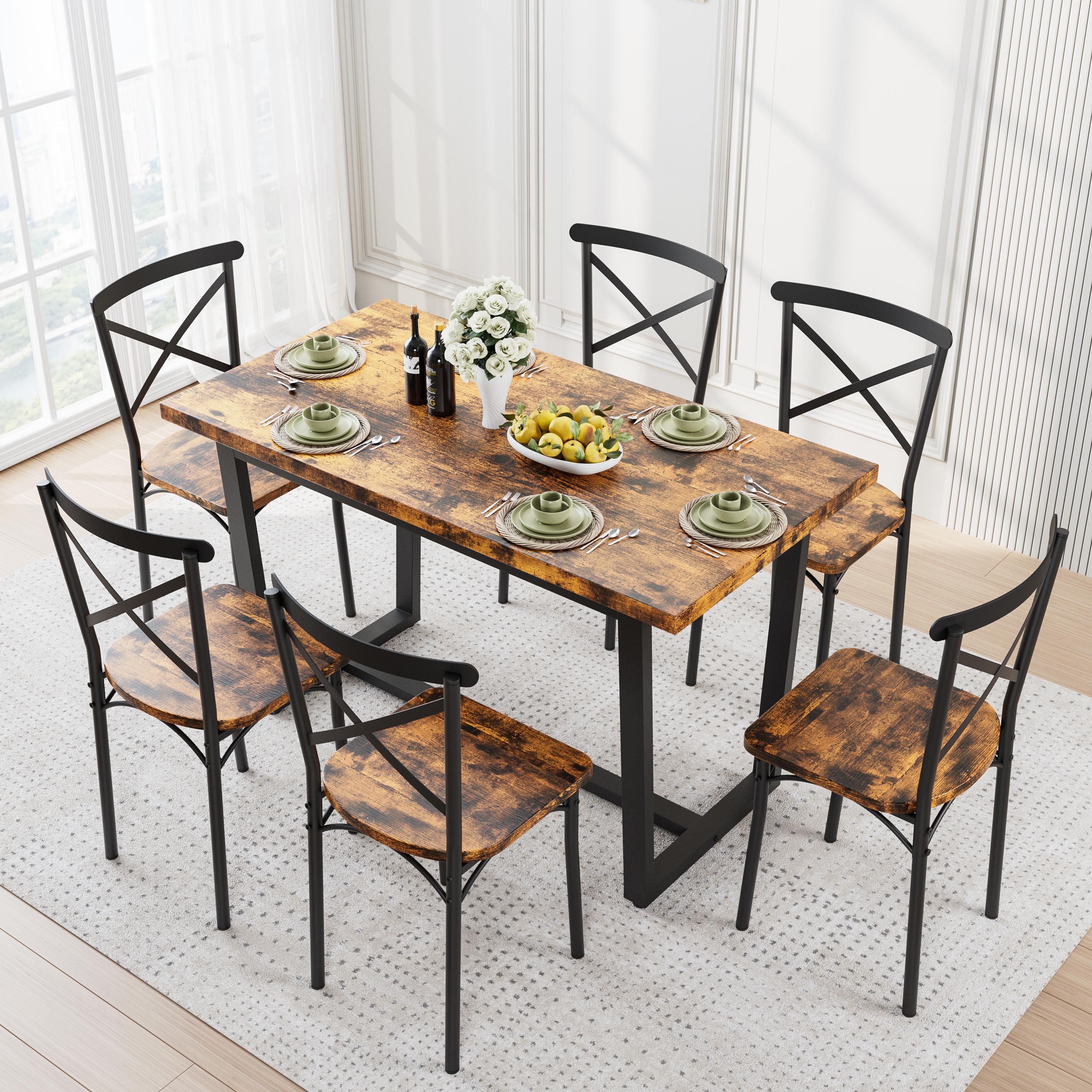 Bayfeve BF-578S6-IN 7-piece Dining Set Brown Contemporary/Modern Dining Room Set with Rectangular Table ( Seats 6 )