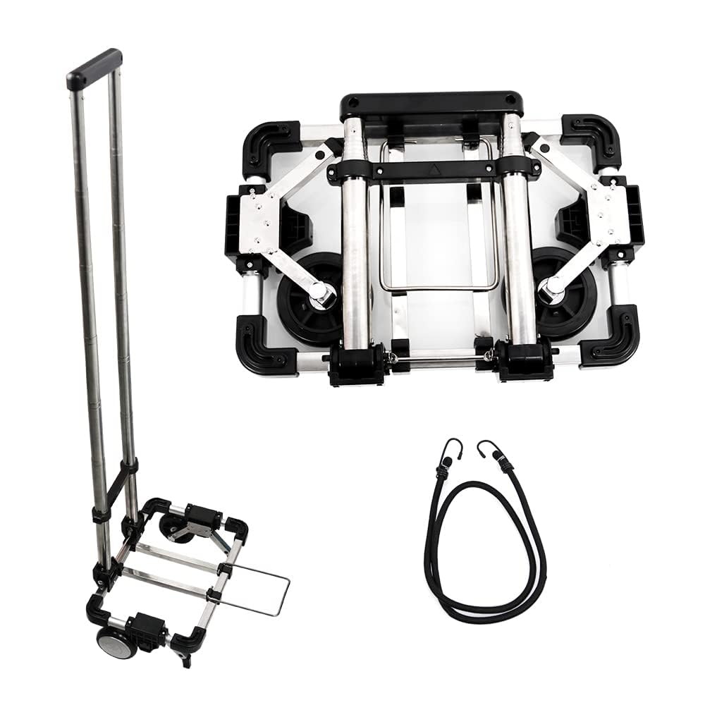 SPACELEAD Folding Hand Truck Portable Mini Dolly Cart with Extendable Base and Bungee Cord 55 lb Capacity 36 in Handle Compact Travel Size