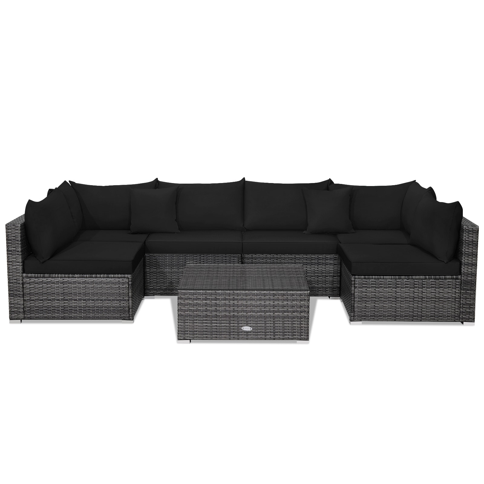Poinic CWZ70439DK-X 7 -Piece Wicker 2 Patio Sofa Conversation Set with Black Cushions