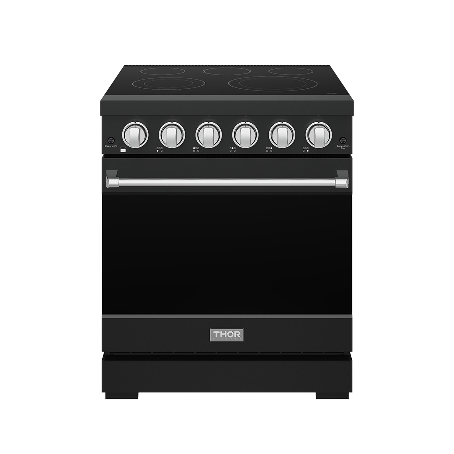 Thor Kitchen Gordon Ramsay Series 30-in Glass Top 5 burners 4.55-cu ft Convection Oven Freestanding Electric Range ( Matte Black with Stainless Steel Accents ) #RSE30PB-SS