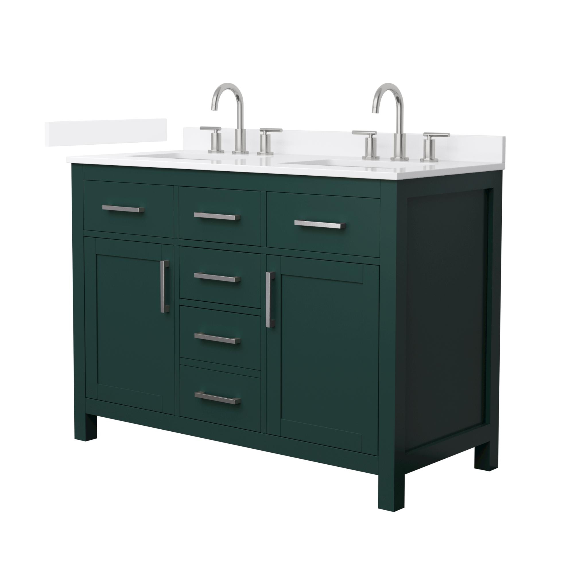 Wyndham Collection WCG242448DGEWQUS3MXX Beckett 48-in Green with Brushed Nickel Trim Undermount Double Sink Bathroom Vanity with White Quartz Quartz Top