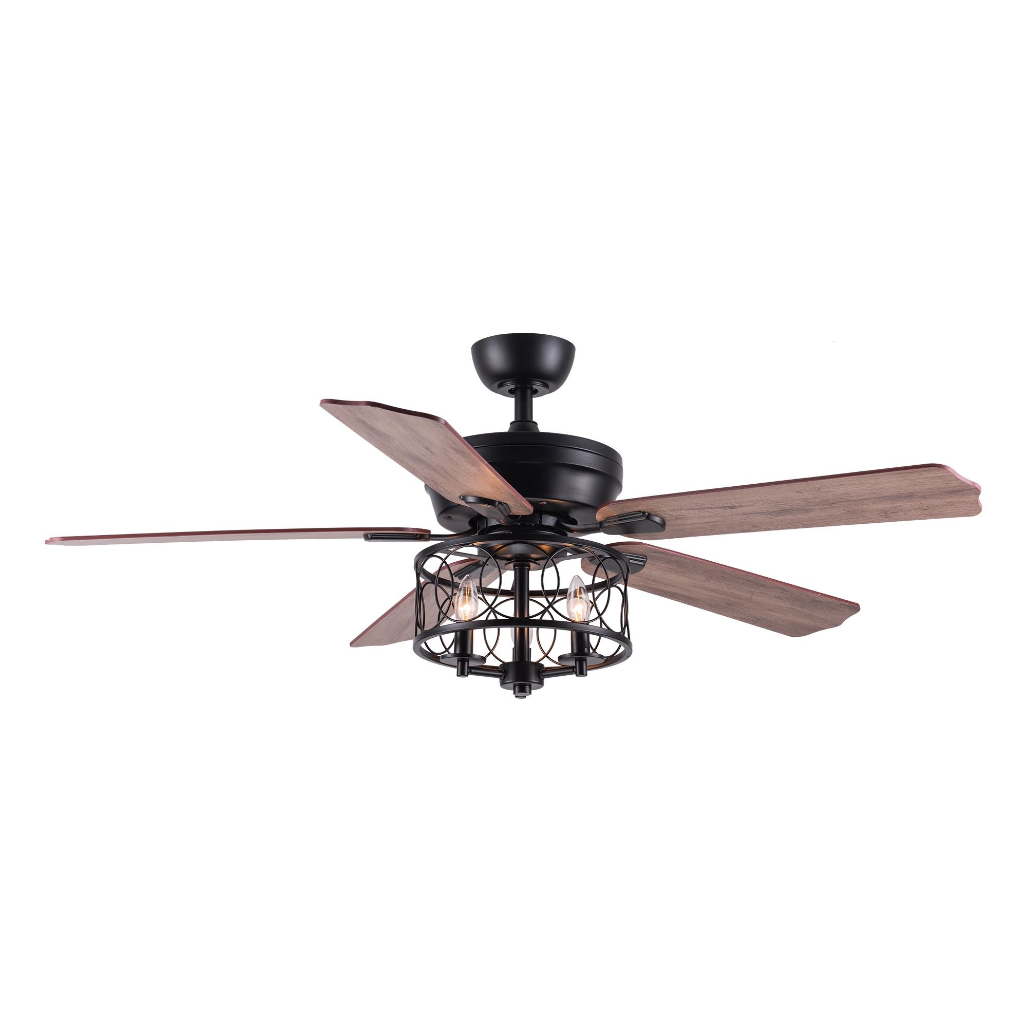 Parrot Uncle BBWY2021006 52-Inches Matte Black with Walnut Blades Indoor Downrod mount Standard Ceiling Fan With Light and Remote ( 5 -Blade)