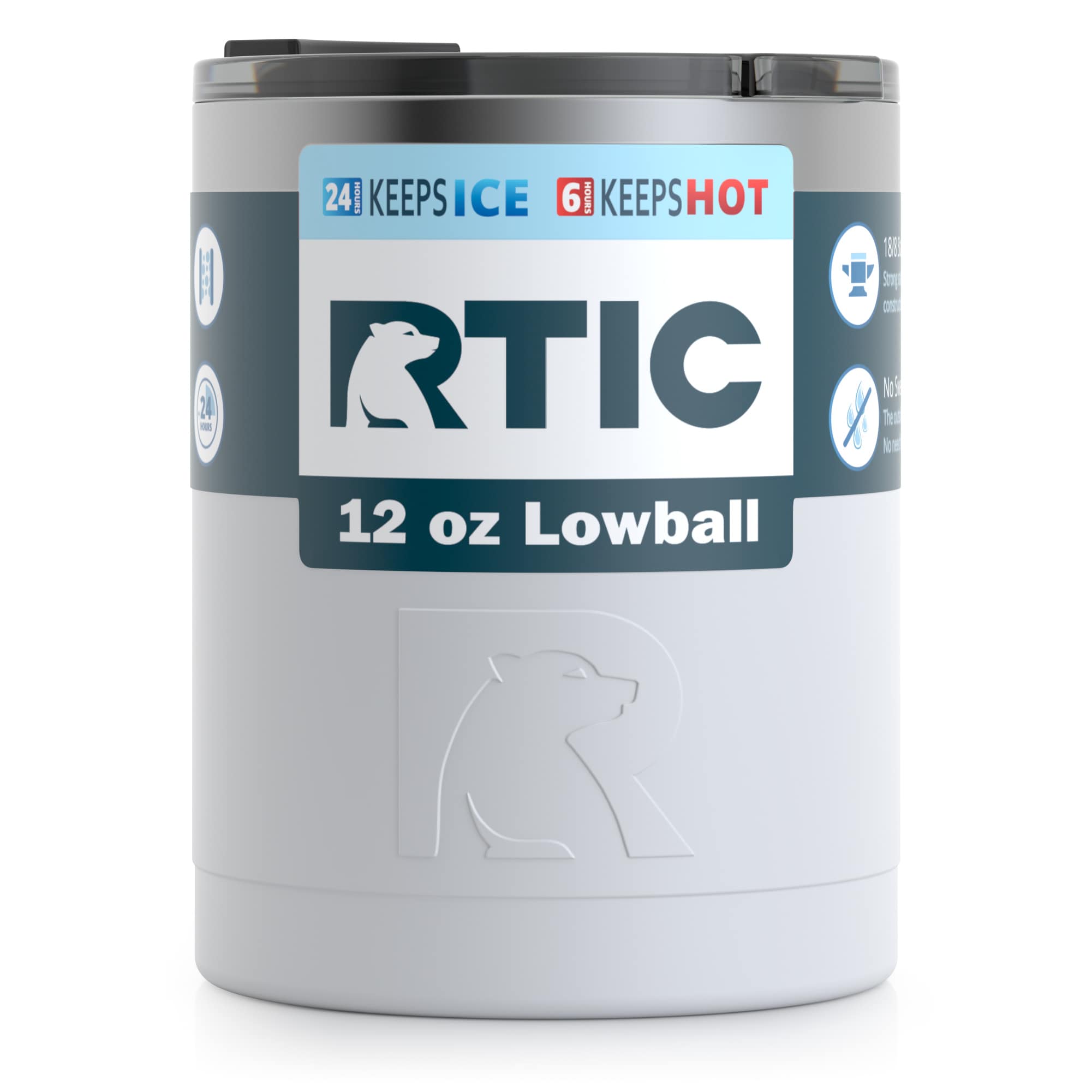 RTIC Lowball Tumbler with Splash Proof Lid, 12 oz, Stainless