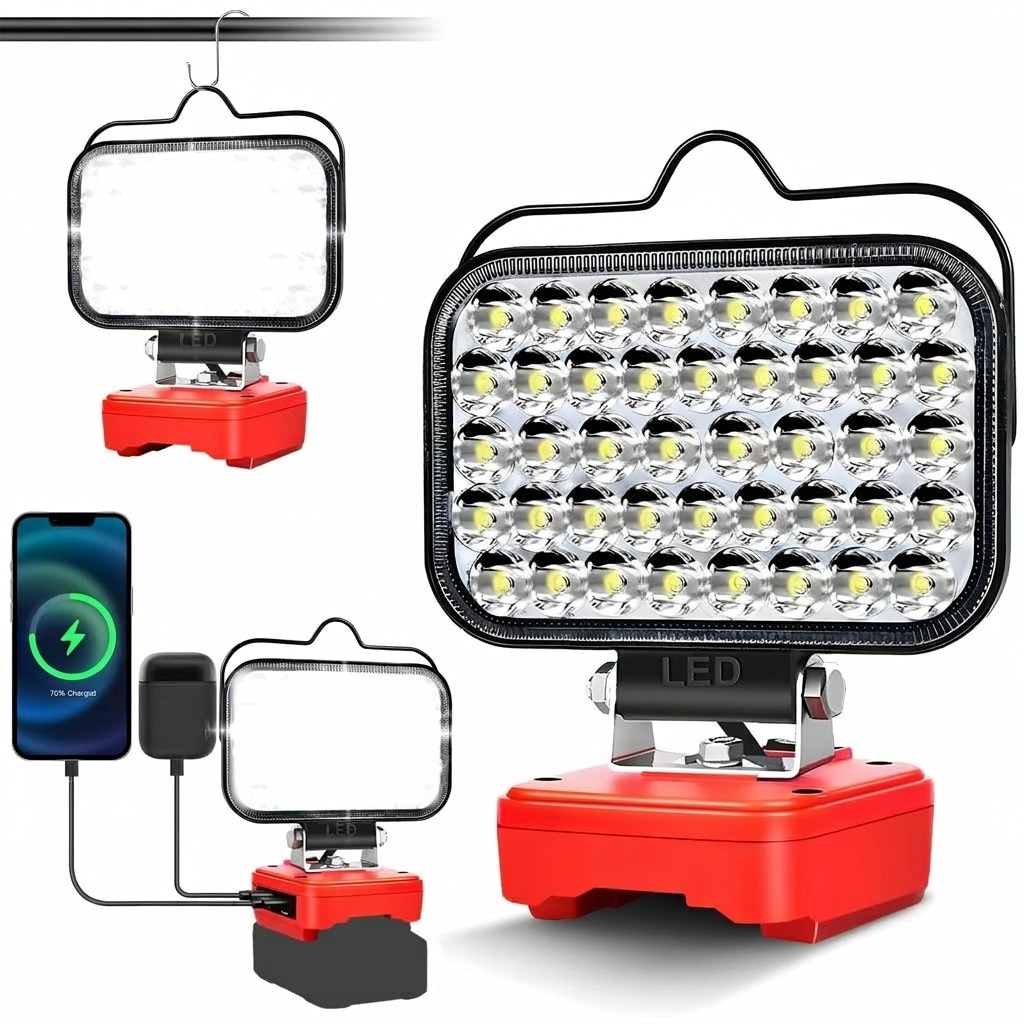 Vrbgify Cordless LED Work Light 1 Piece Compatible with Craftsman 20V Lithium Battery 48W 5400LM Adjustable Floodlight with USB Type C Port for Workshop Garage Outdoor Emergency #LVG0423O26