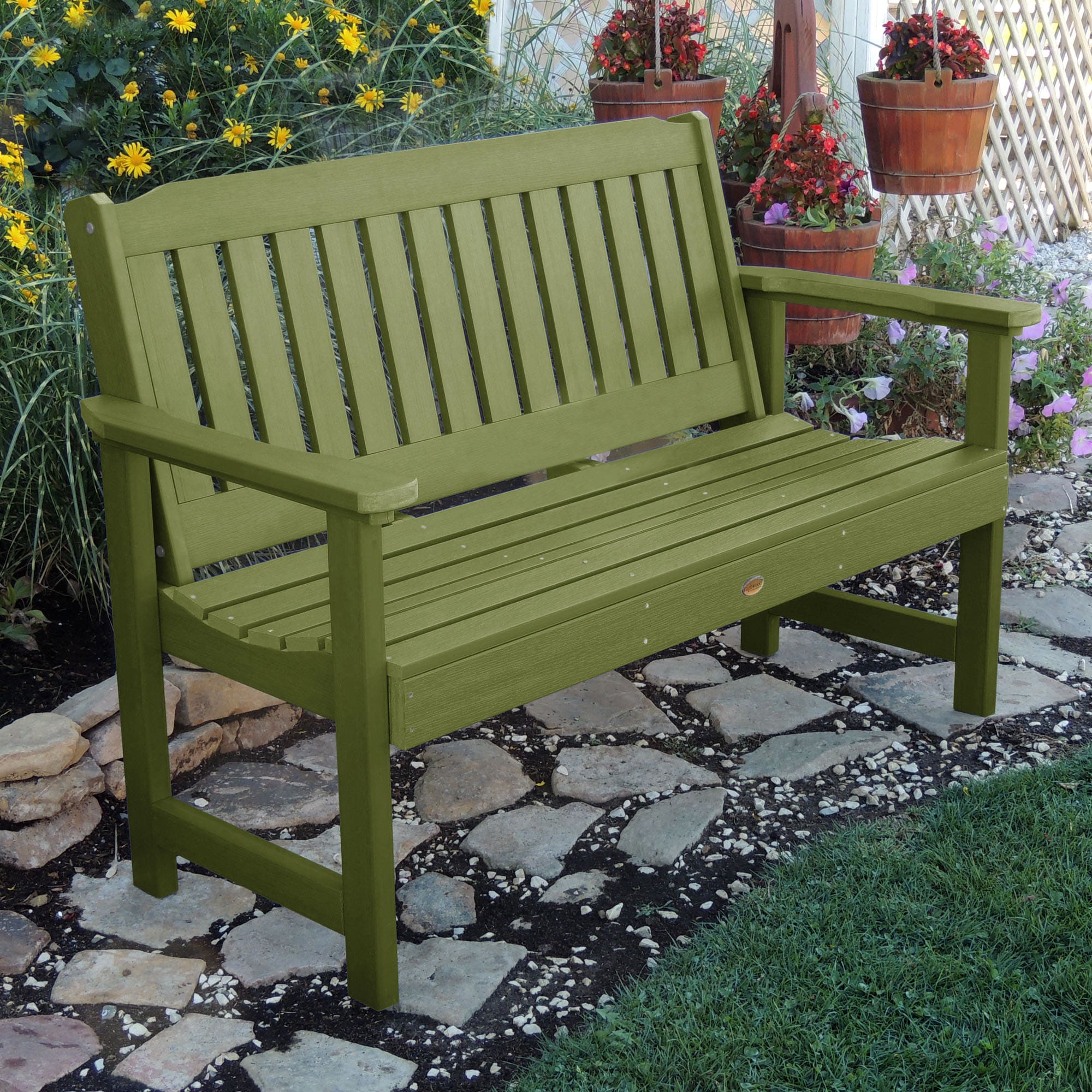 highwood Lehigh 60.6-in W x 34.7-in H Dried Sage Plastic Garden Bench ...