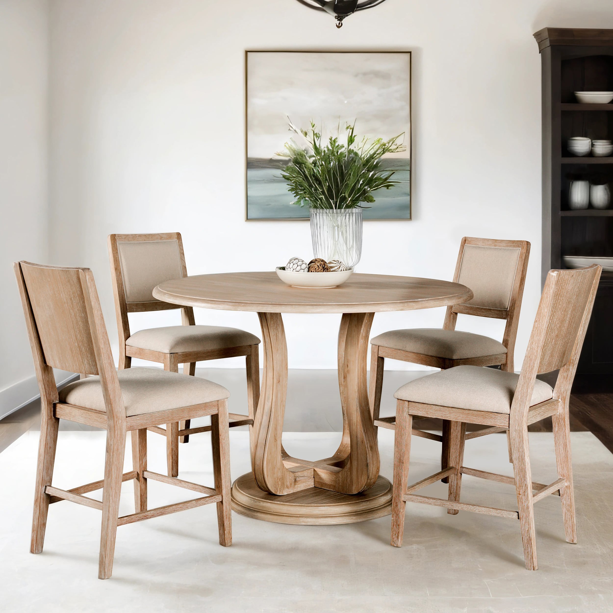 Furniture of America IDFN3601NTPT5PC Espica Distressed Natural Transitional Dining Room Set with Round Table ( Seats 4 )