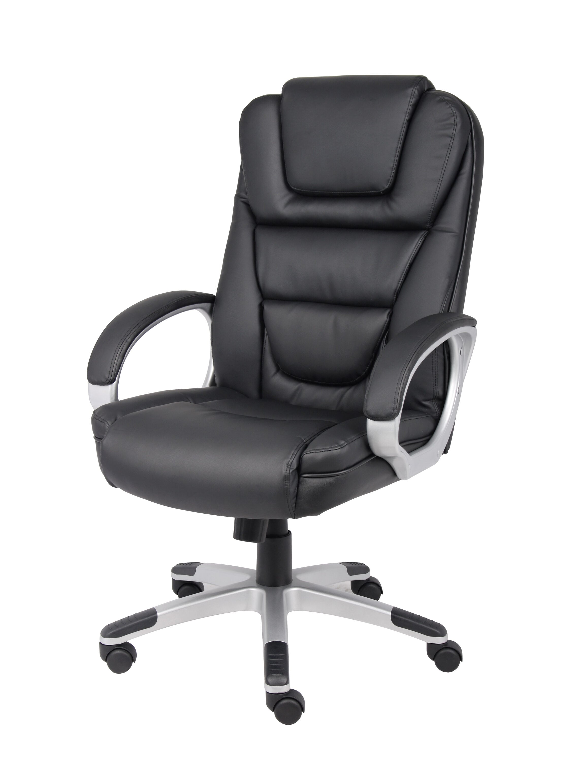 Ergonomic High-Back Swivel Executive Chair in Black LeatherPlus