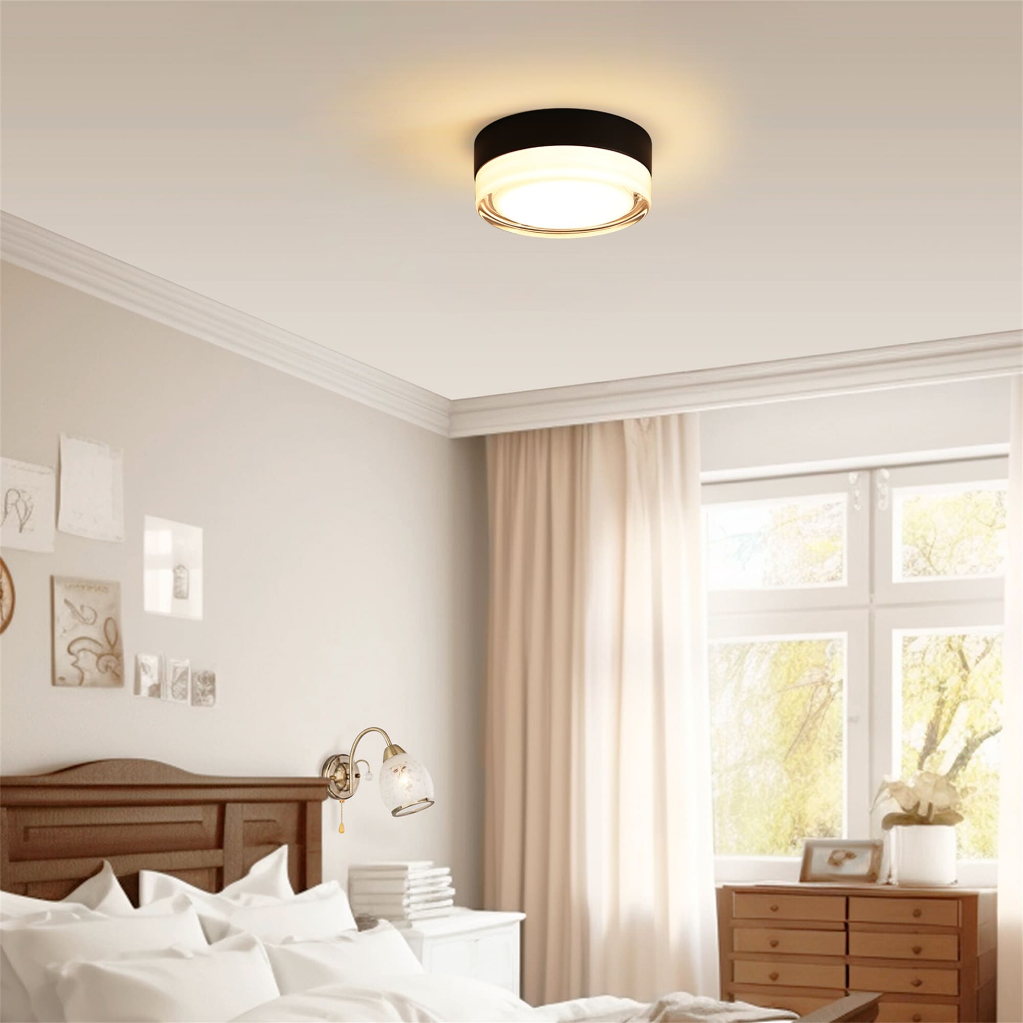 BABOOM BOM-P189701-OR Ceiling Light Fixture 1 -Light 6-in Matte Black Integrated LED Flush Mount Light